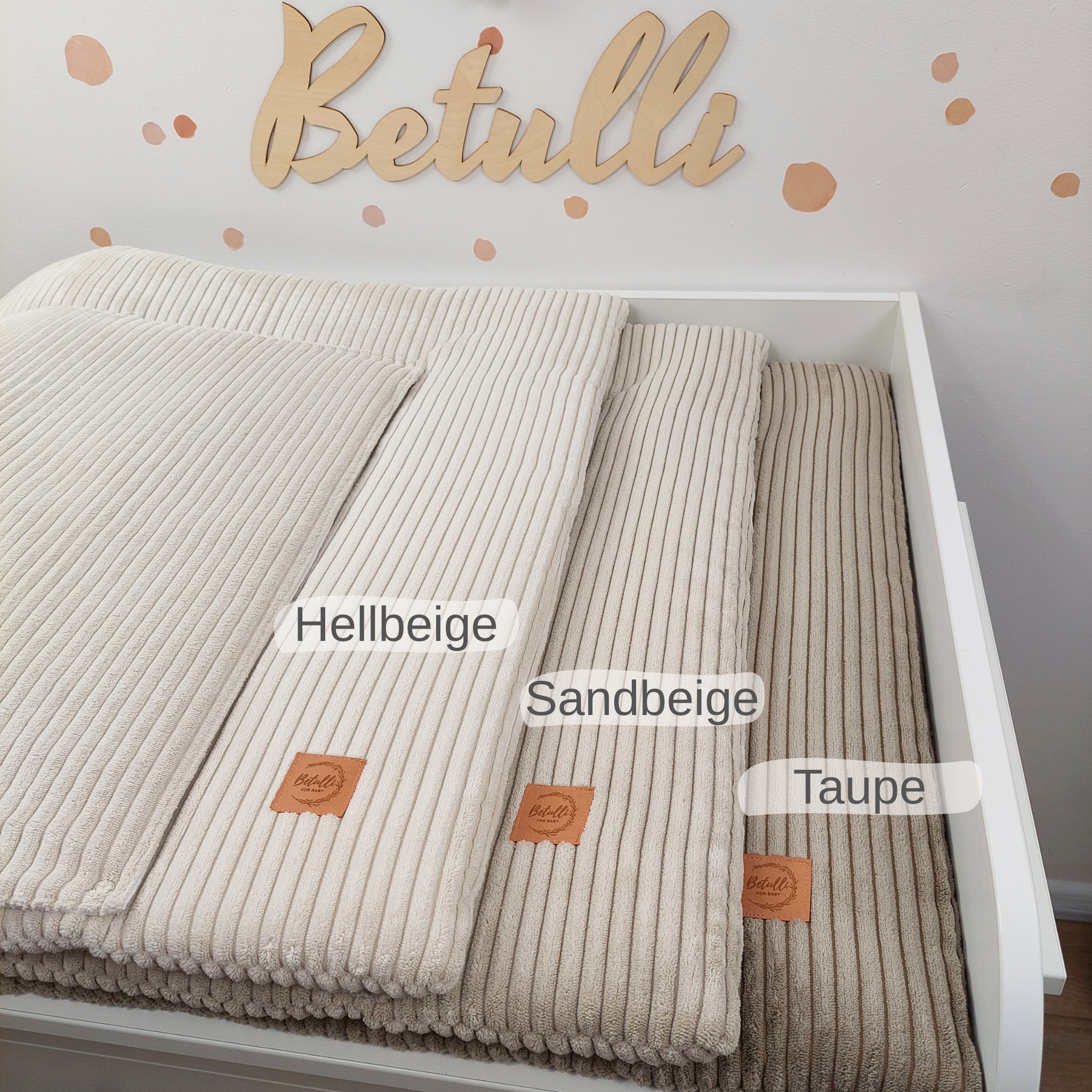 Cord Wickelauflage Taupe mit abnehmbarer wasserdichter Auflage mit Druckknöpfen