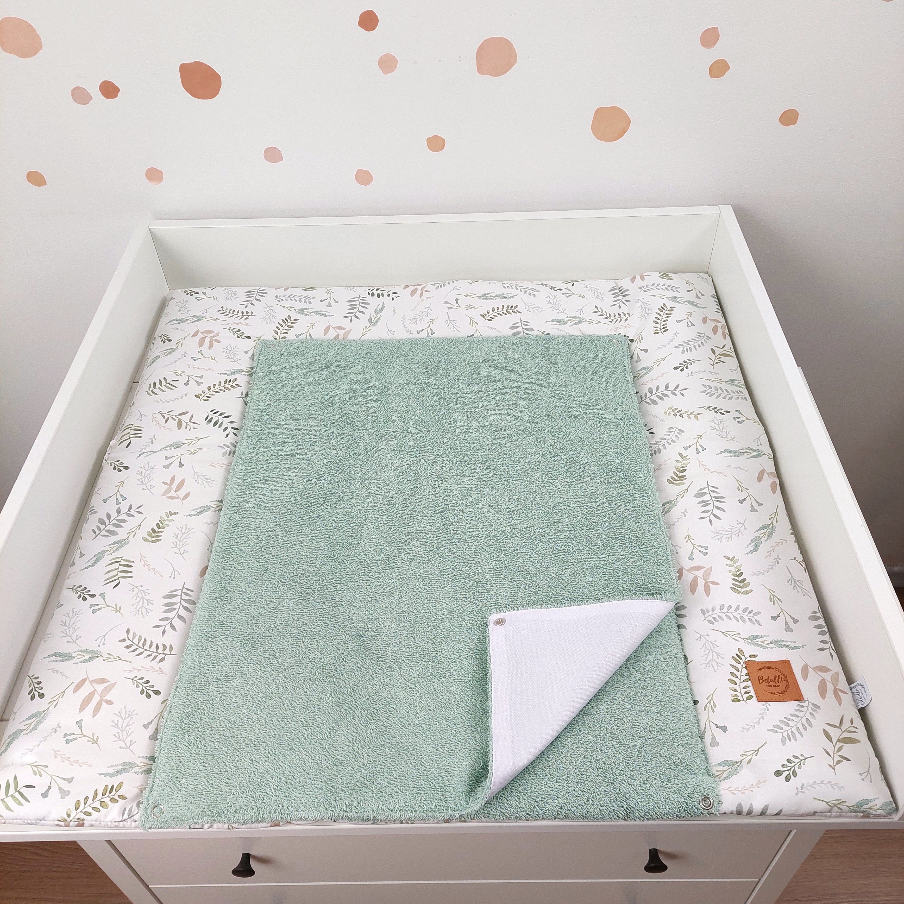 Wickelauflage mit wasserdichte abknöpfbare Auflage mit Druckknöpfen Floral Salbei Mint Frottee