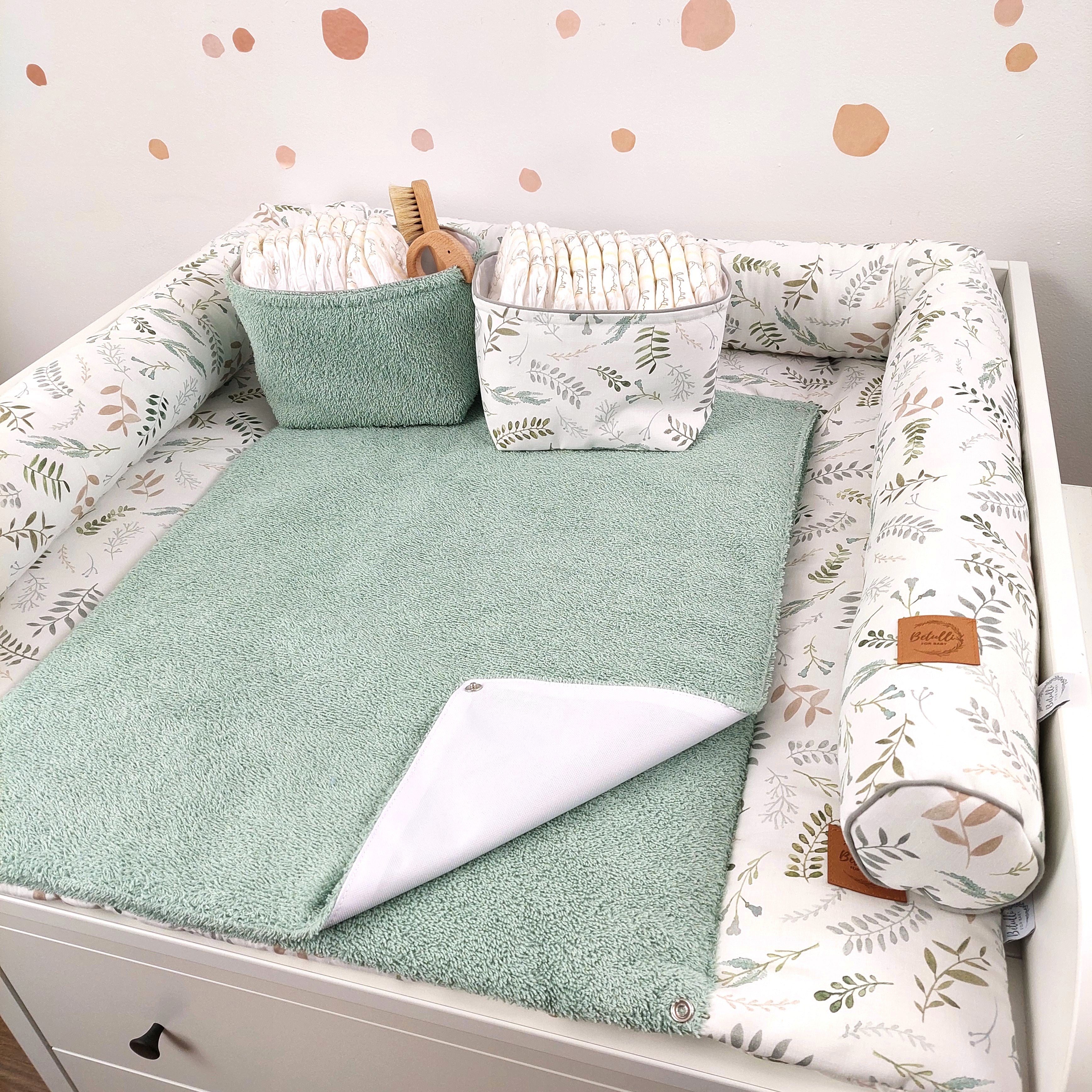 Wickelauflage mit wasserdichte abknöpfbare Auflage mit Druckknöpfen Floral Salbei Mint Frottee