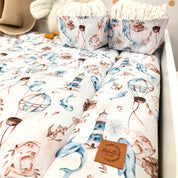 Wasserdichte Wickelauflage Blue-Beige - Wale & Luftballons