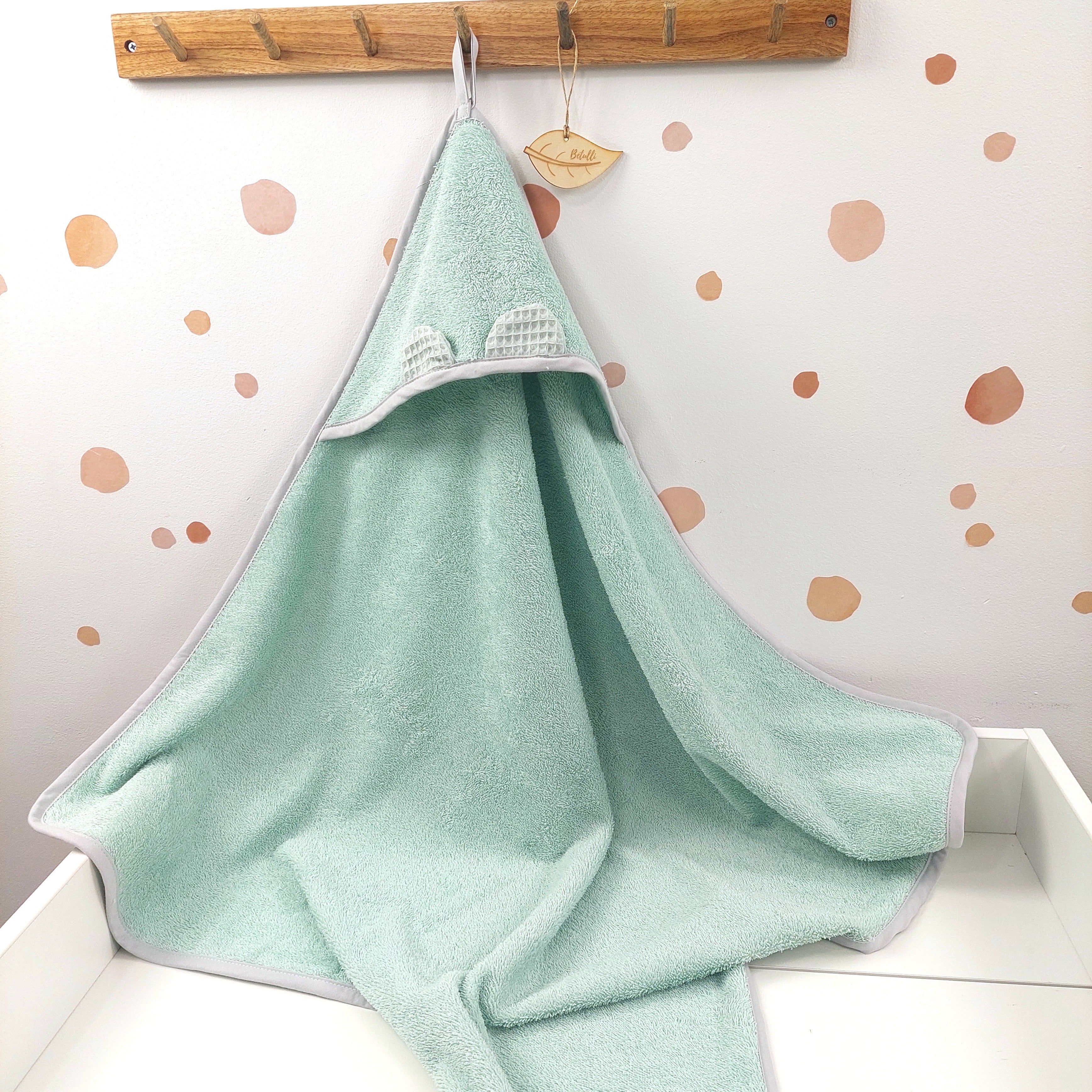 Babyhandtuch mit Kapuze Frottee Salbei Mint