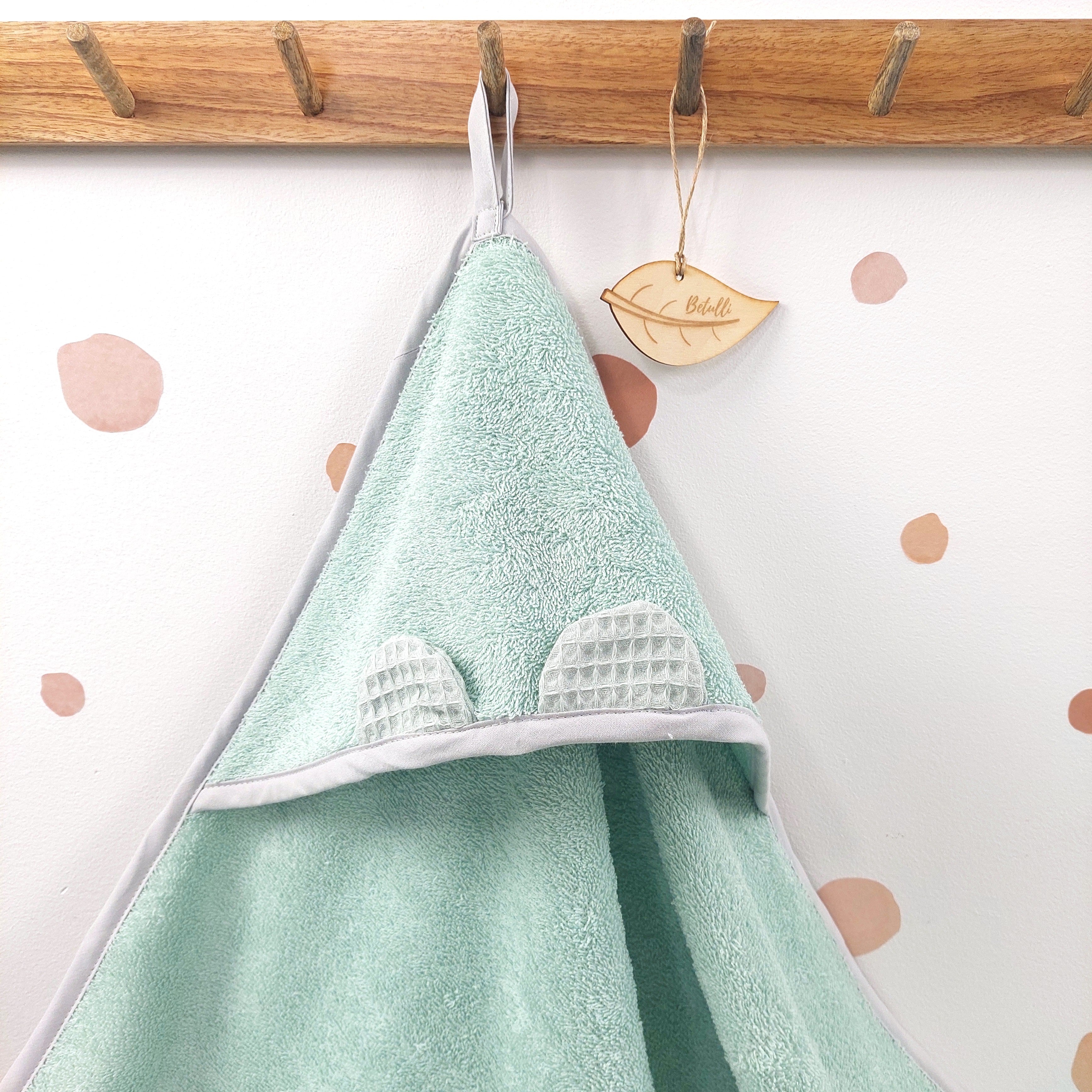 Babyhandtuch mit Kapuze Frottee Salbei Mint