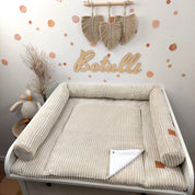 Cord Wickelauflage Hellbeige mit abnehmbarer wasserdichter Auflage mit Druckknöpfen