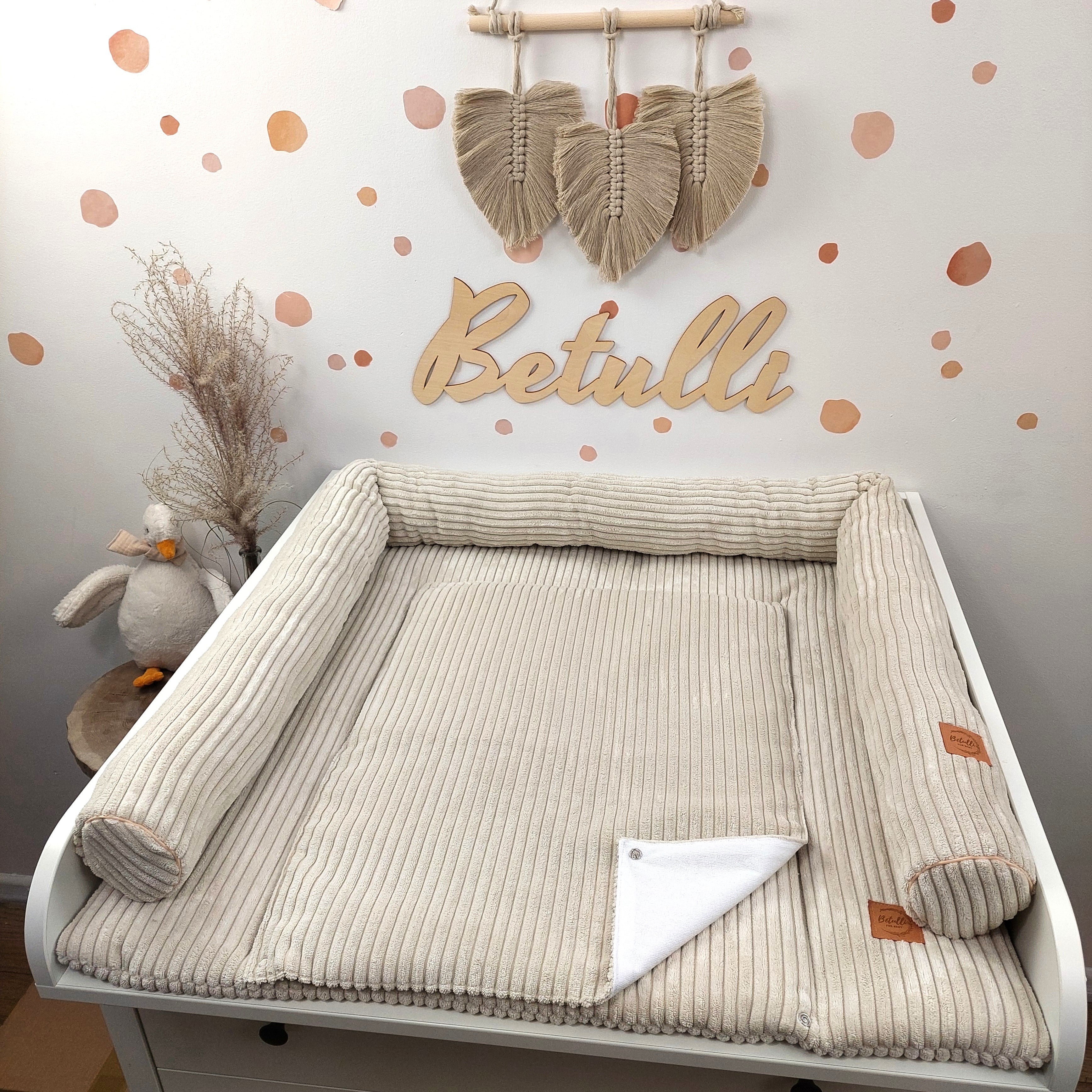 Cord Wickelauflage Hellbeige mit abnehmbarer wasserdichter Auflage mit Druckknöpfen