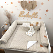 Cord Wickelauflage Hellbeige mit abnehmbarer wasserdichter Auflage mit Druckknöpfen