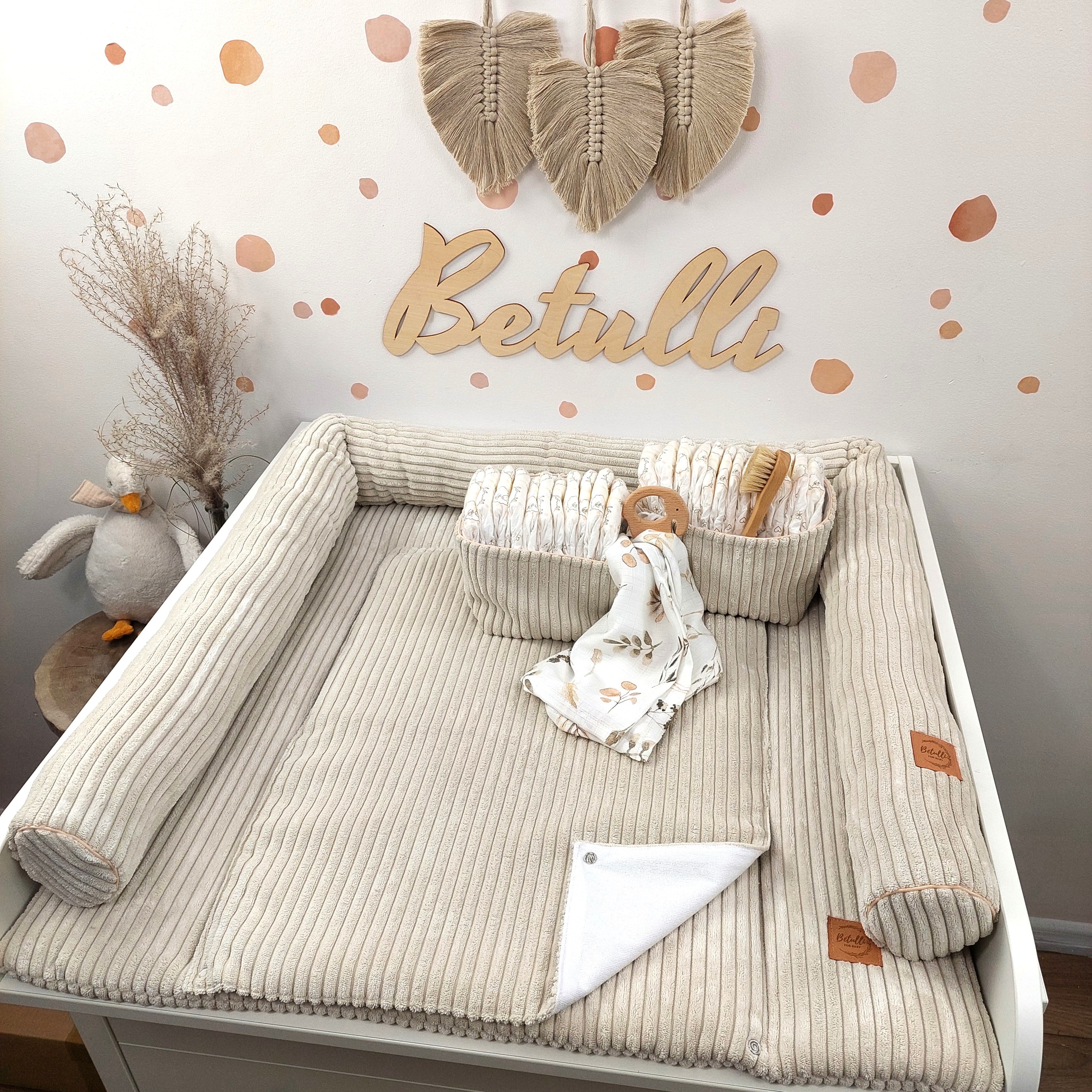 Cord Wickelauflage Hellbeige mit abnehmbarer wasserdichter Auflage mit Druckknöpfen