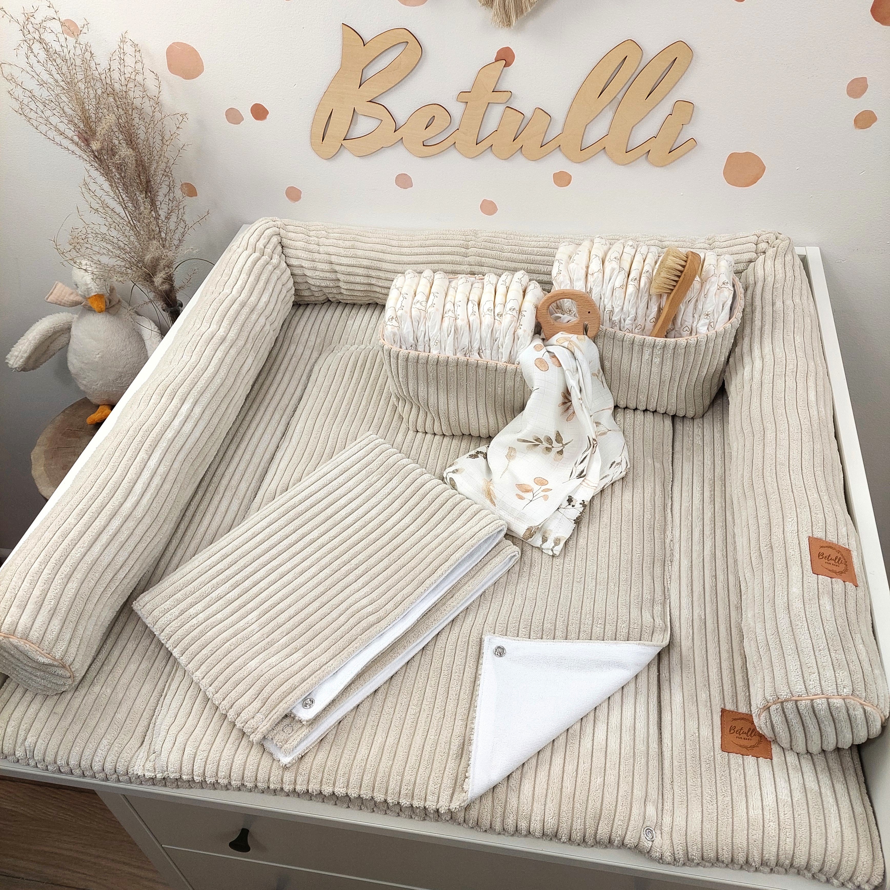 Cord Wickelauflage Hellbeige mit abnehmbarer wasserdichter Auflage mit Druckknöpfen