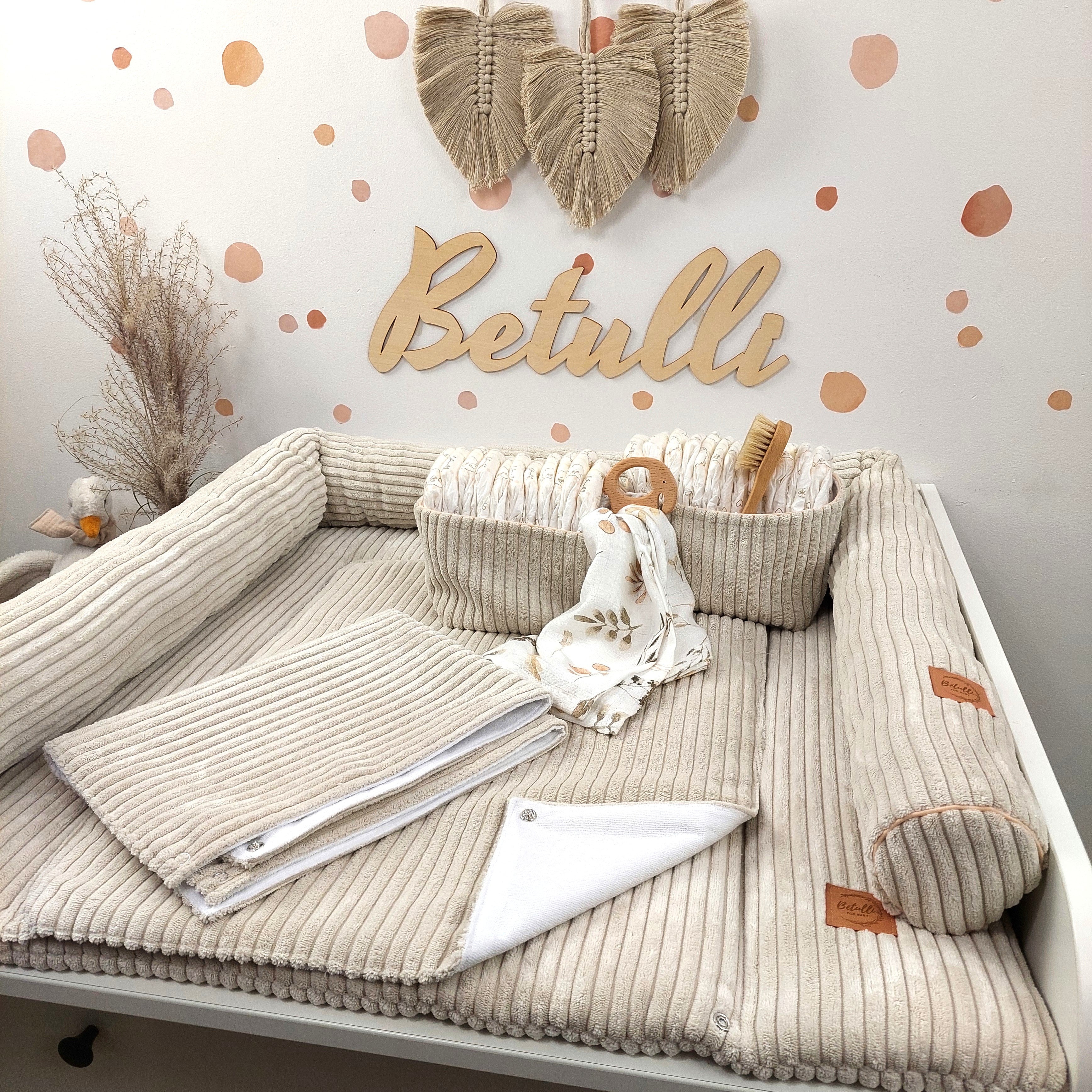 Cord Wickelauflage Hellbeige mit abnehmbarer wasserdichter Auflage mit Druckknöpfen