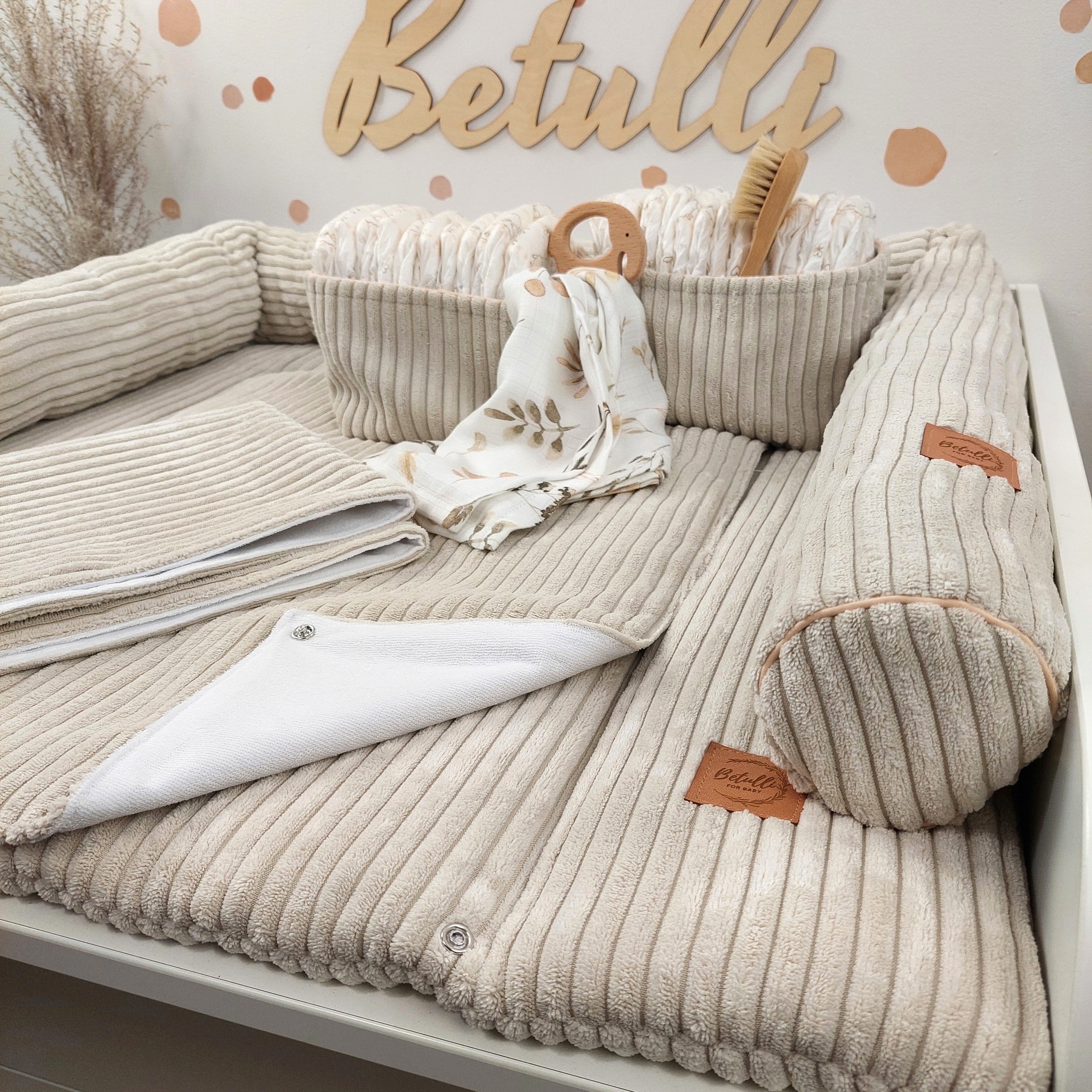 Cord Wickelauflage Hellbeige mit abnehmbarer wasserdichter Auflage mit Druckknöpfen