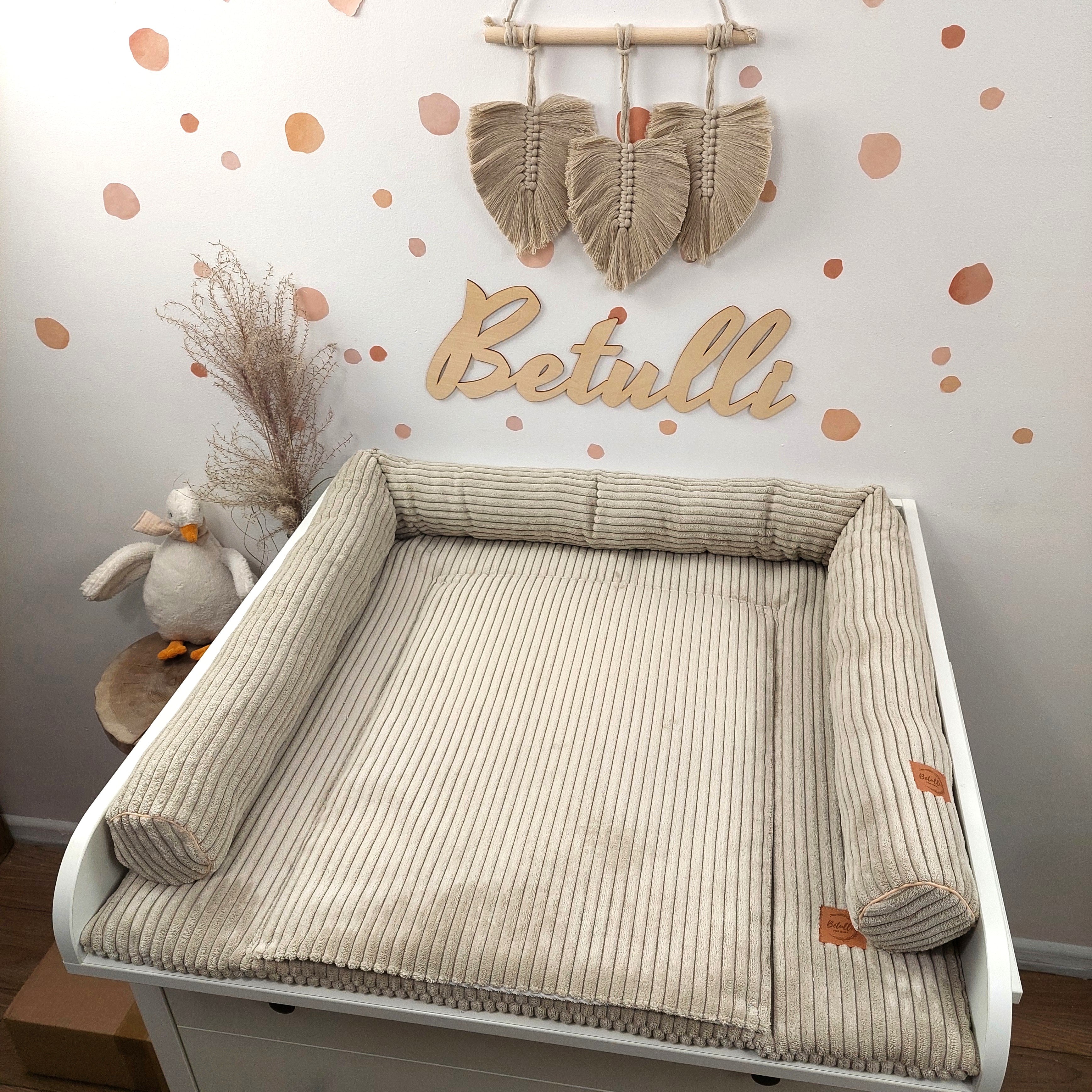 Cord Wickelauflage Sandbeige mit abnehmbarer wasserdichter Auflage mit Druckknöpfen