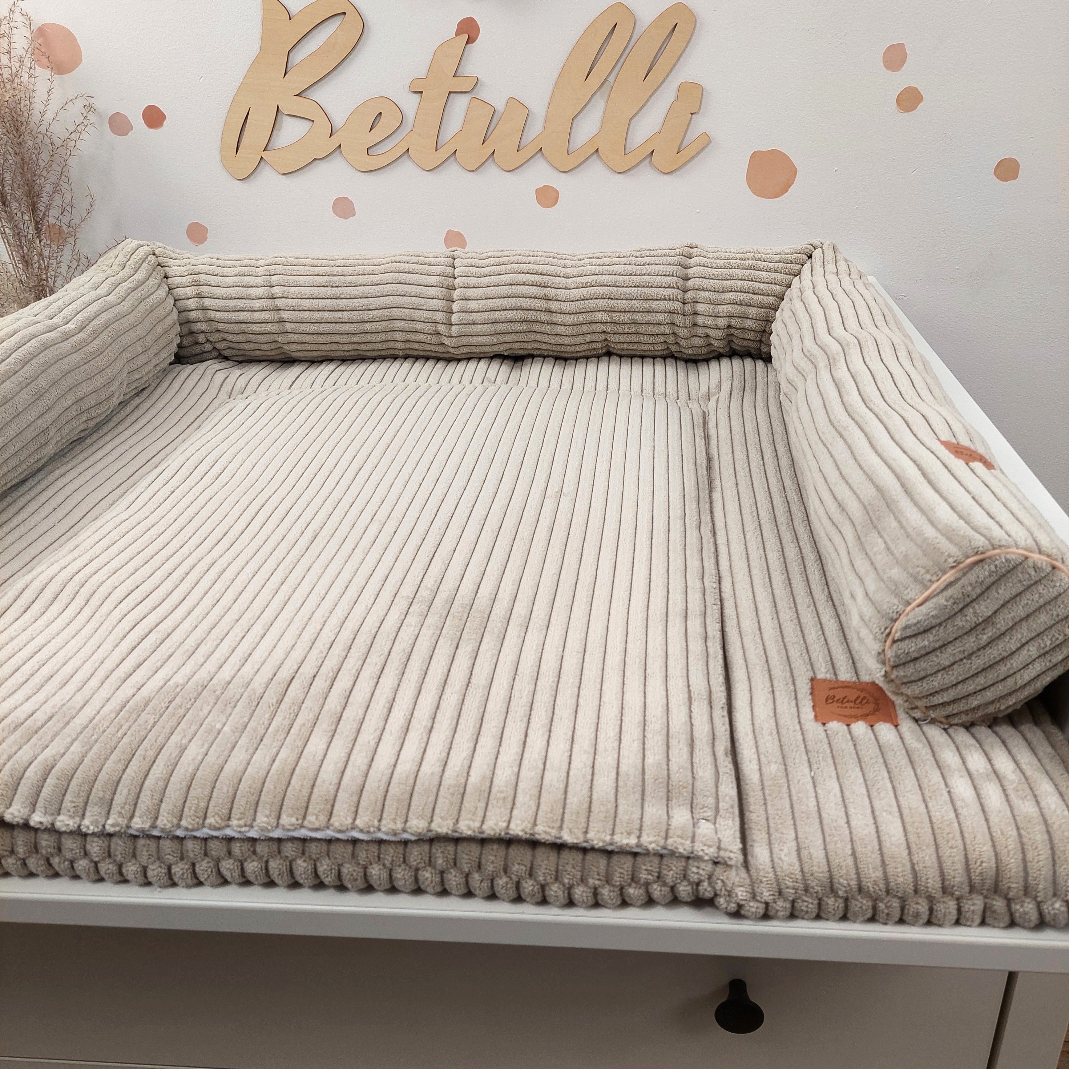 Cord Wickelauflage Sandbeige mit abnehmbarer wasserdichter Auflage mit Druckknöpfen