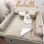 Cord Wickelauflage Sandbeige mit abnehmbarer wasserdichter Auflage mit Druckknöpfen