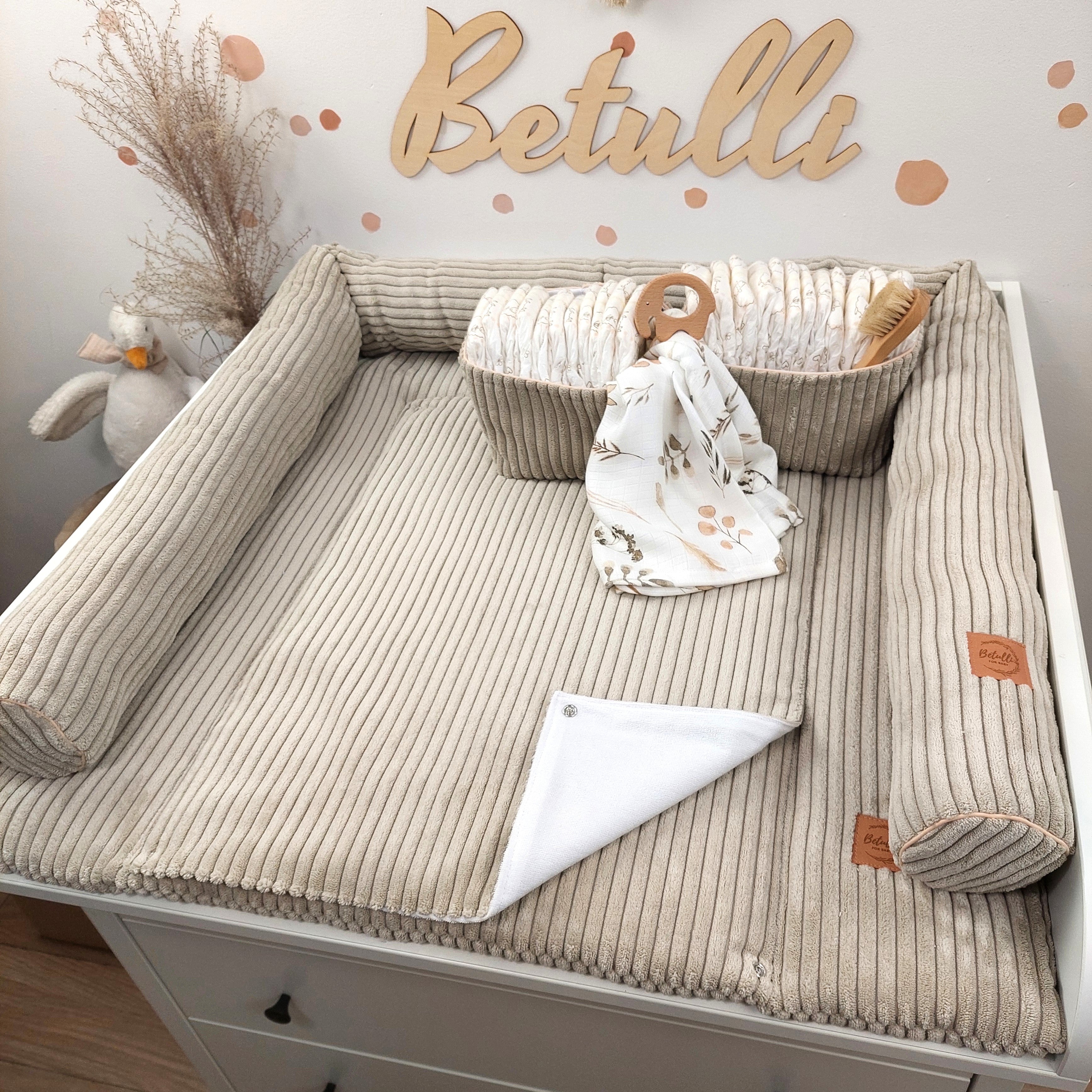 Cord Wickelauflage Sandbeige mit abnehmbarer wasserdichter Auflage mit Druckknöpfen