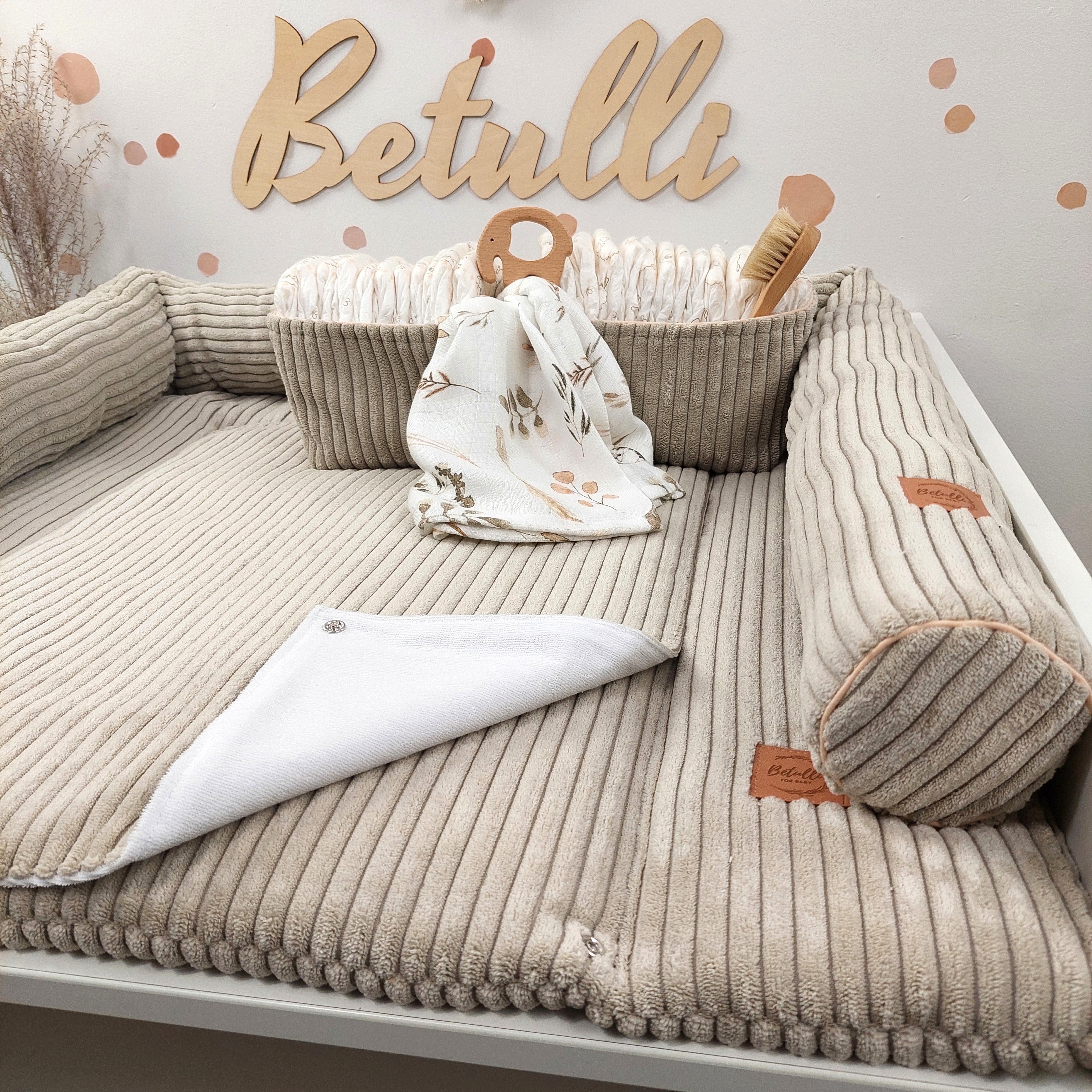Cord Wickelauflage Sandbeige mit abnehmbarer wasserdichter Auflage mit Druckknöpfen
