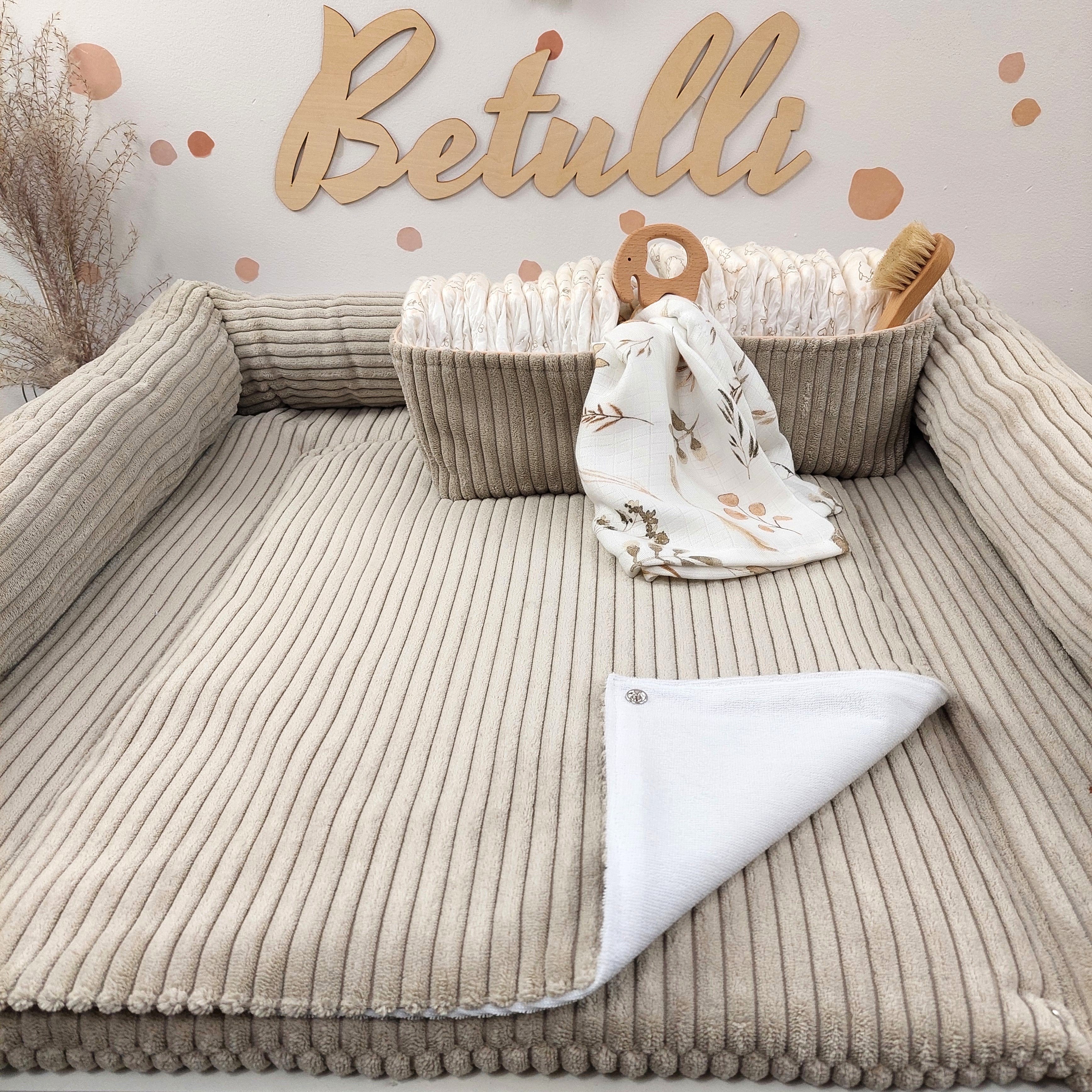 Cord Wickelauflage Sandbeige mit abnehmbarer wasserdichter Auflage mit Druckknöpfen