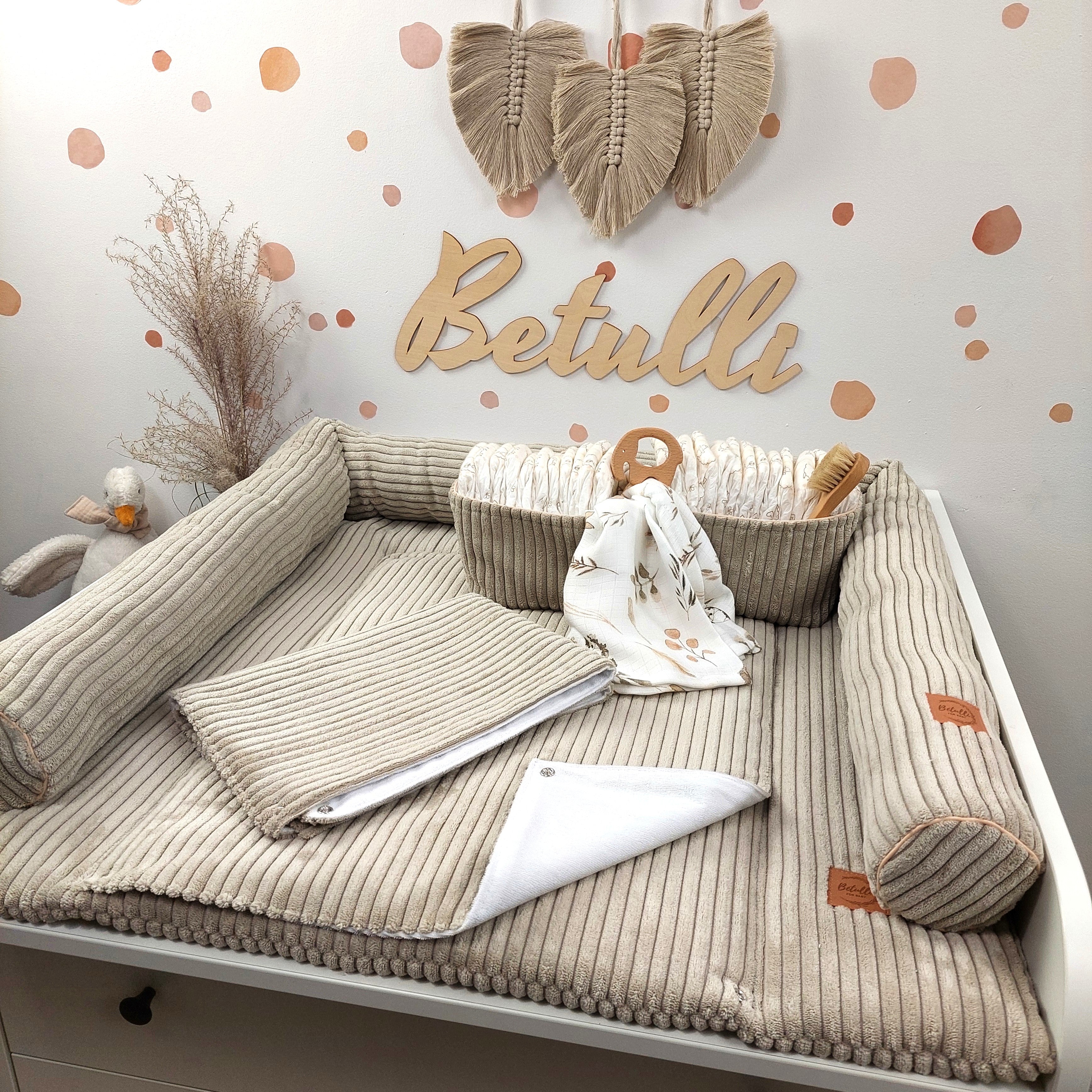 Cord Wickelauflage Sandbeige mit abnehmbarer wasserdichter Auflage mit Druckknöpfen