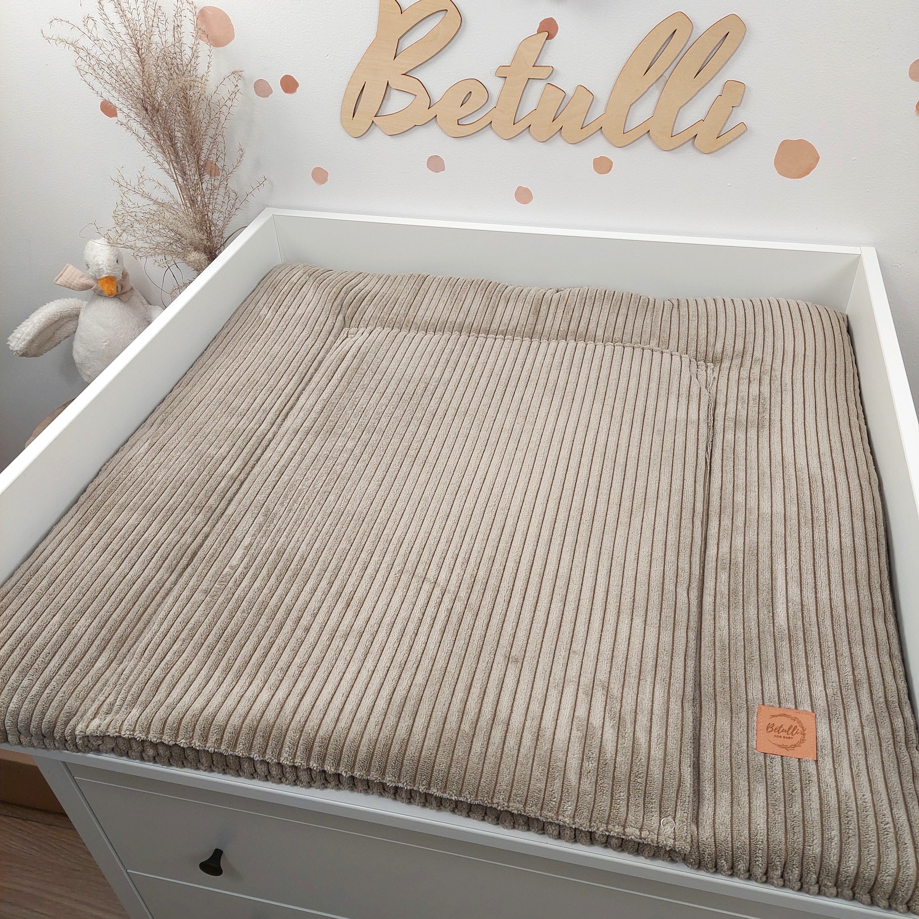 Cord Wickelauflage Taupe mit abnehmbarer wasserdichter Auflage mit Druckknöpfen