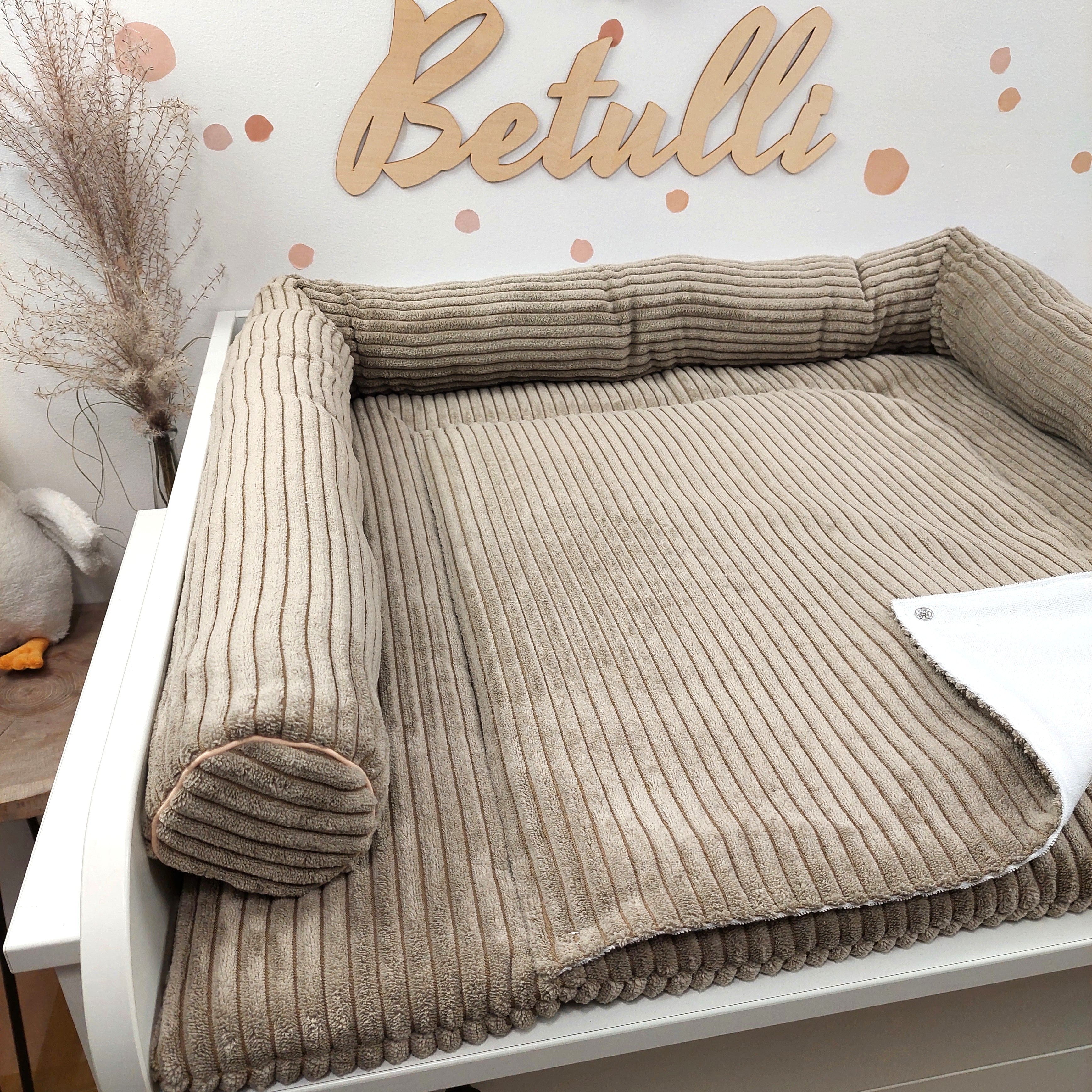 Cord Wickelauflage Taupe mit abnehmbarer wasserdichter Auflage mit Druckknöpfen