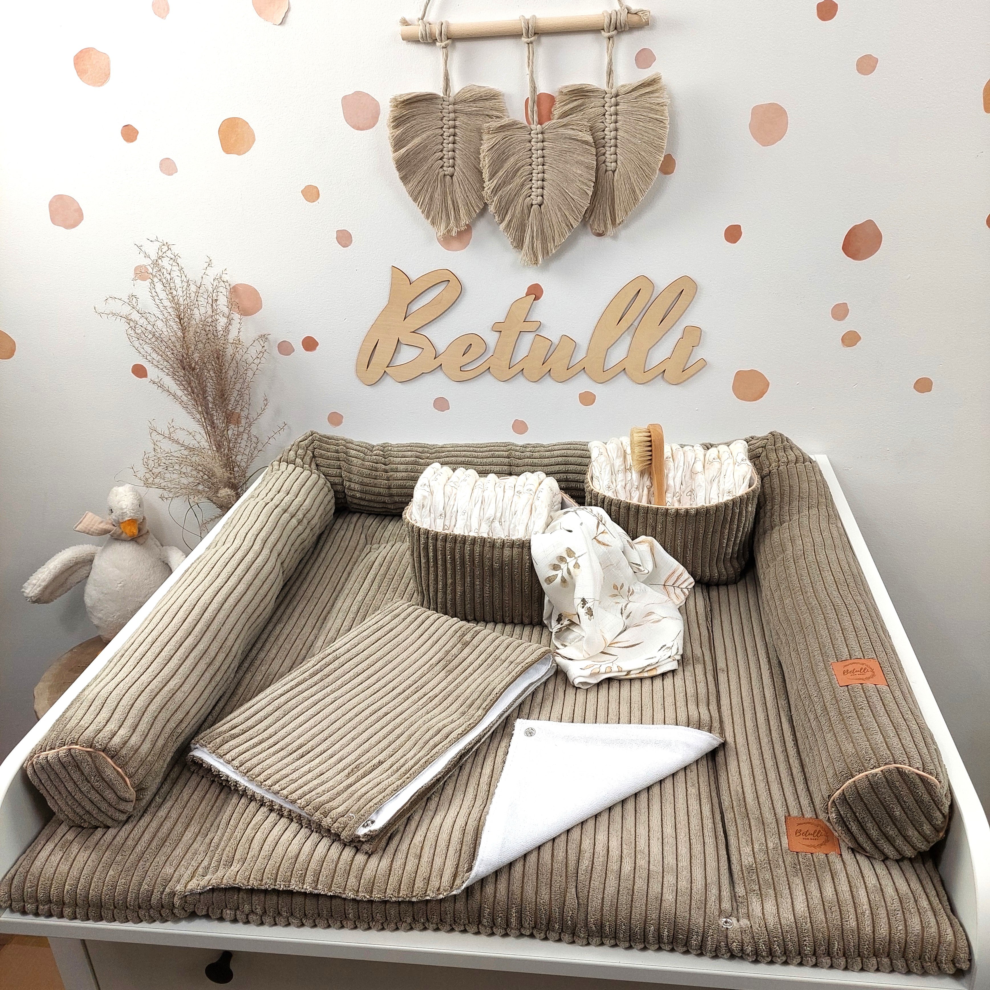 Cord Wickelauflage Taupe mit abnehmbarer wasserdichter Auflage mit Druckknöpfen