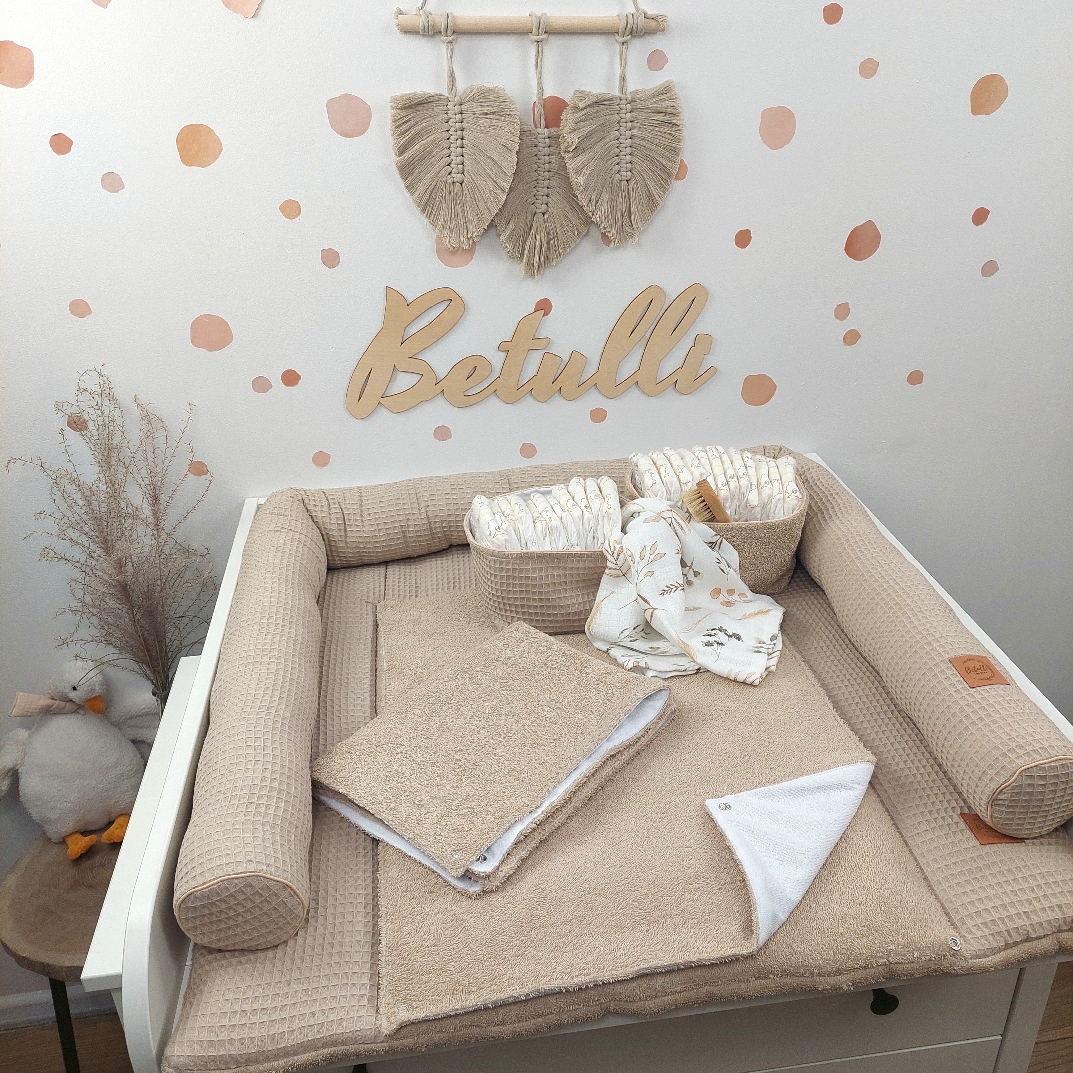 Wickelauflage mit wasserdichte abknöpfbare Auflage mit Druckknöpfen Hellbeige Frottee und Waffel