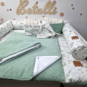 Wickelauflage mit wasserdichte abknöpfbare Auflage mit Druckknöpfen Floral Salbeigrün Frottee