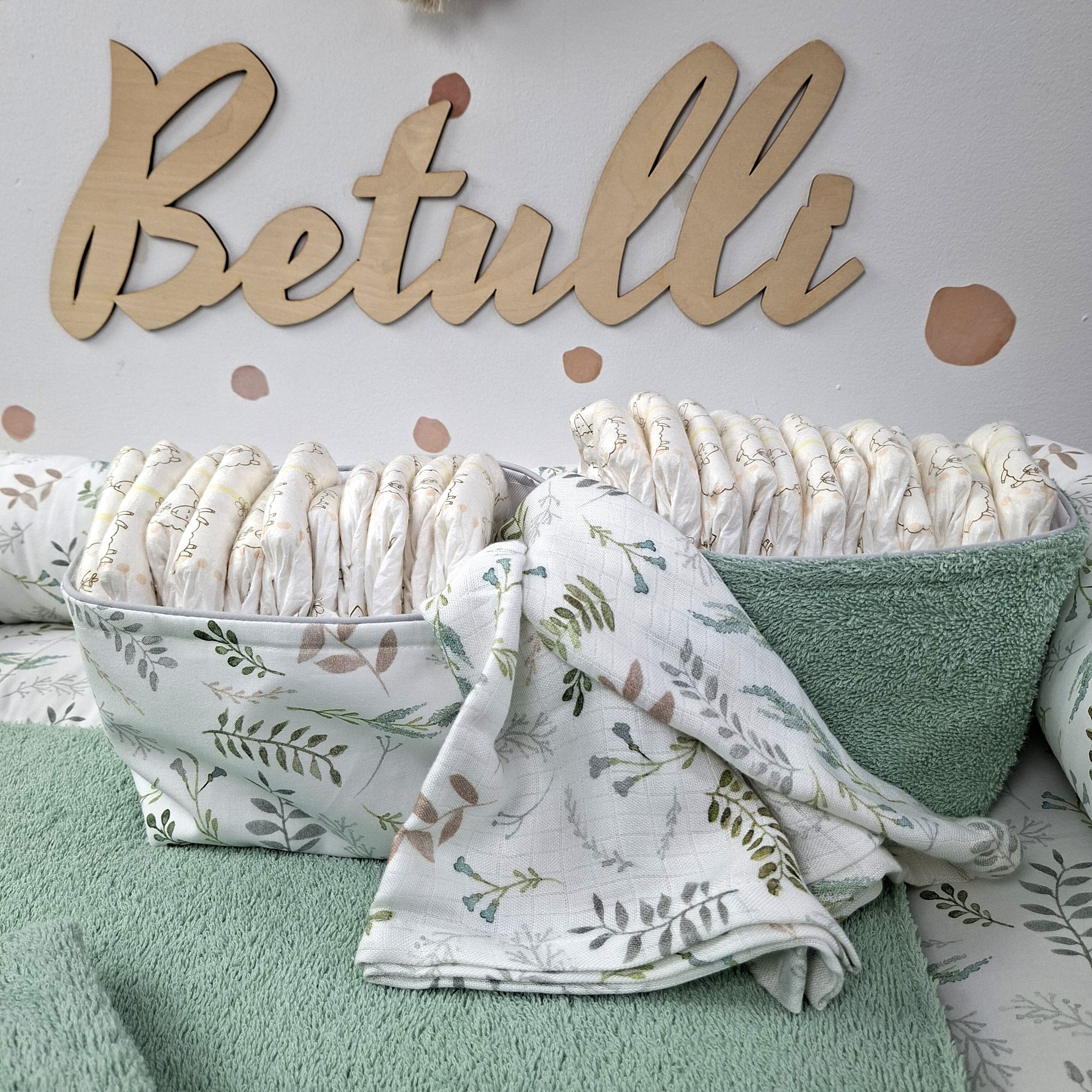 Wickelauflage mit wasserdichte abknöpfbare Auflage mit Druckknöpfen Floral Salbeigrün Frottee
