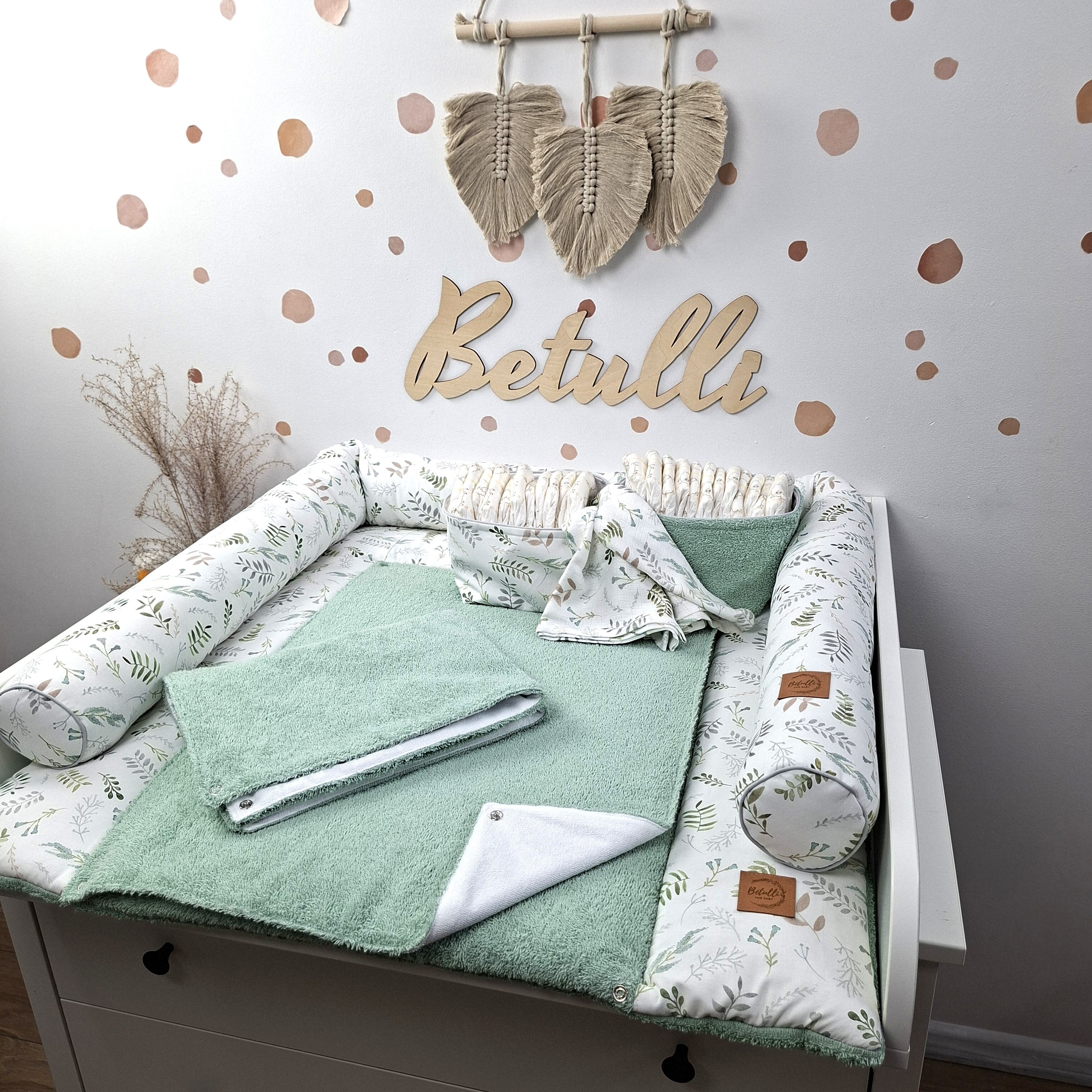 Wickelauflage mit wasserdichte abknöpfbare Auflage mit Druckknöpfen Floral Salbeigrün Frottee