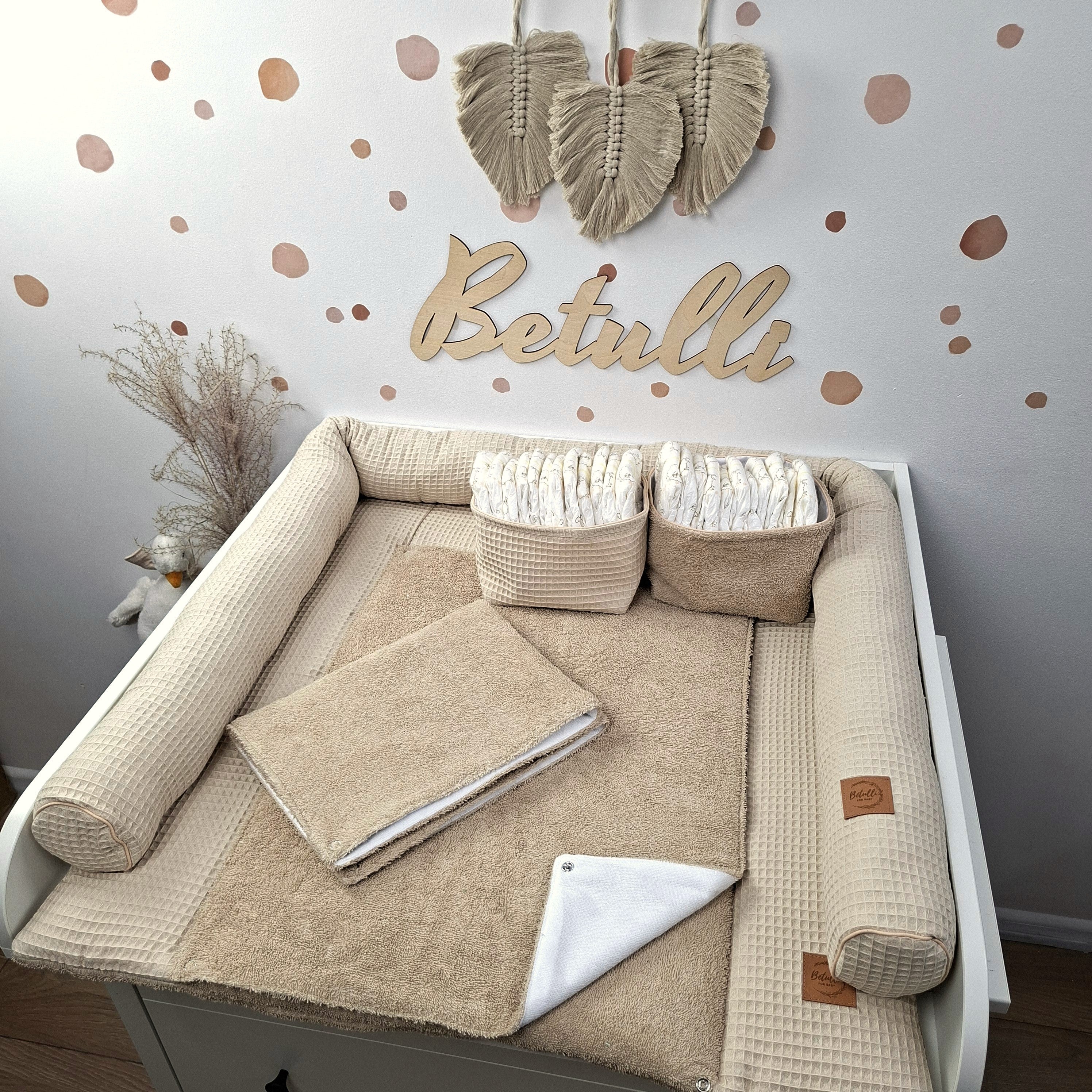 Wickelauflage mit wasserdichte abknöpfbare Auflage mit Druckknöpfen Beige Frottee und Waffel