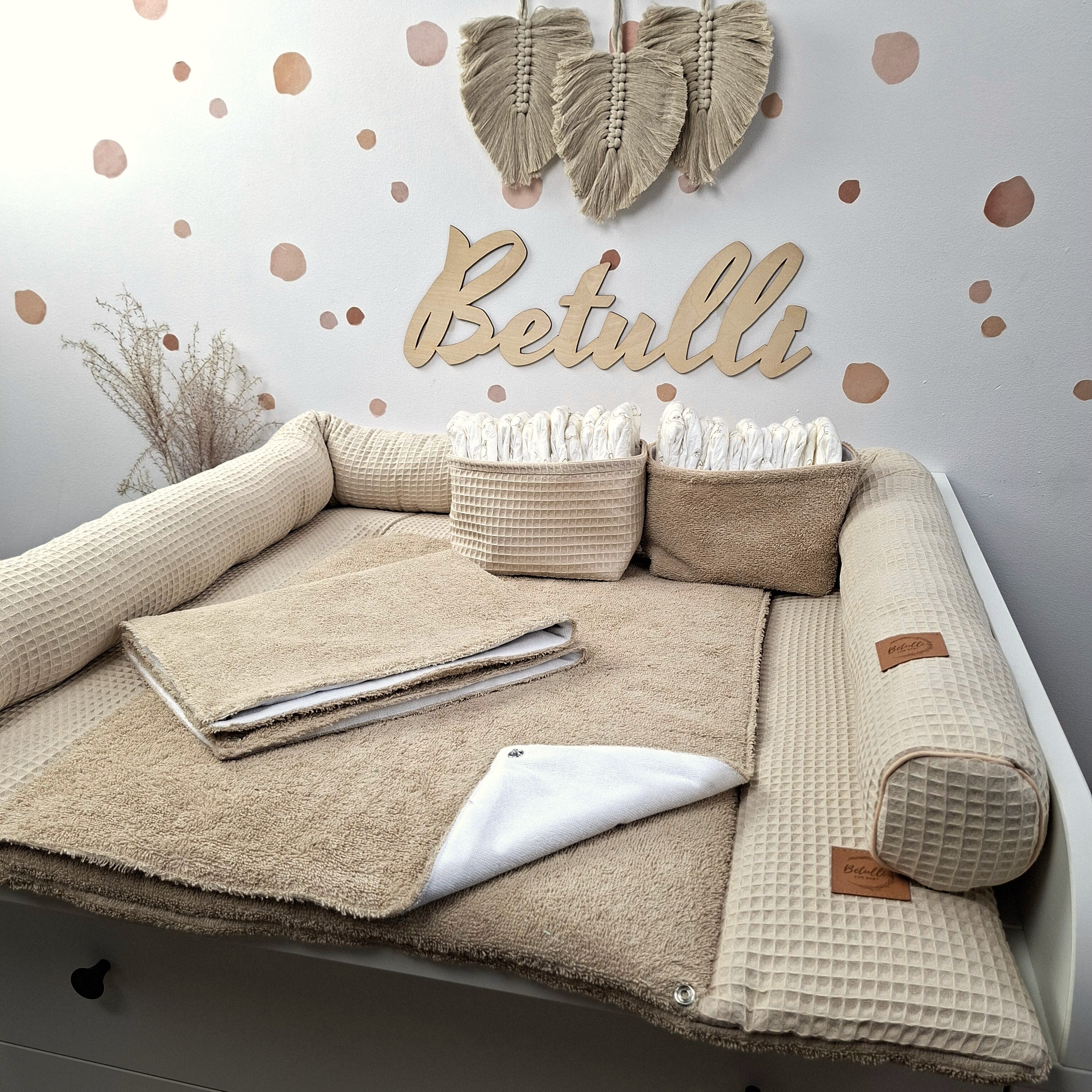 Wickelauflage mit wasserdichte abknöpfbare Auflage mit Druckknöpfen Beige Frottee und Waffel