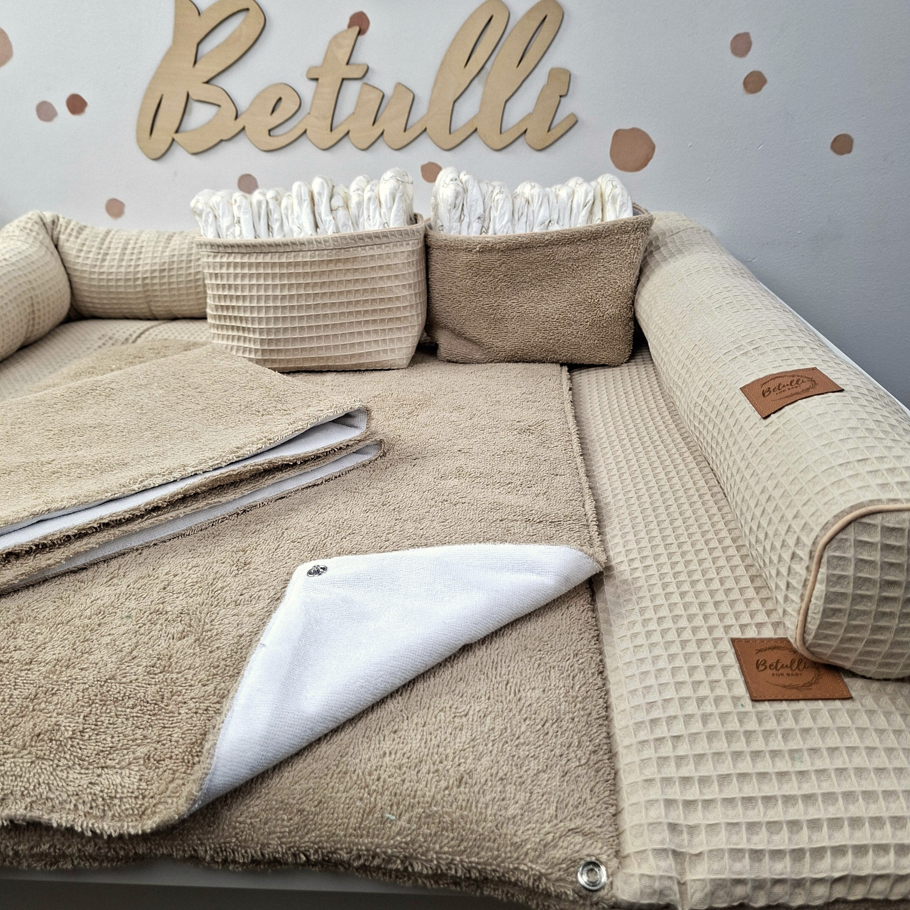 Wickelauflage mit wasserdichte abknöpfbare Auflage mit Druckknöpfen Beige Frottee und Waffel