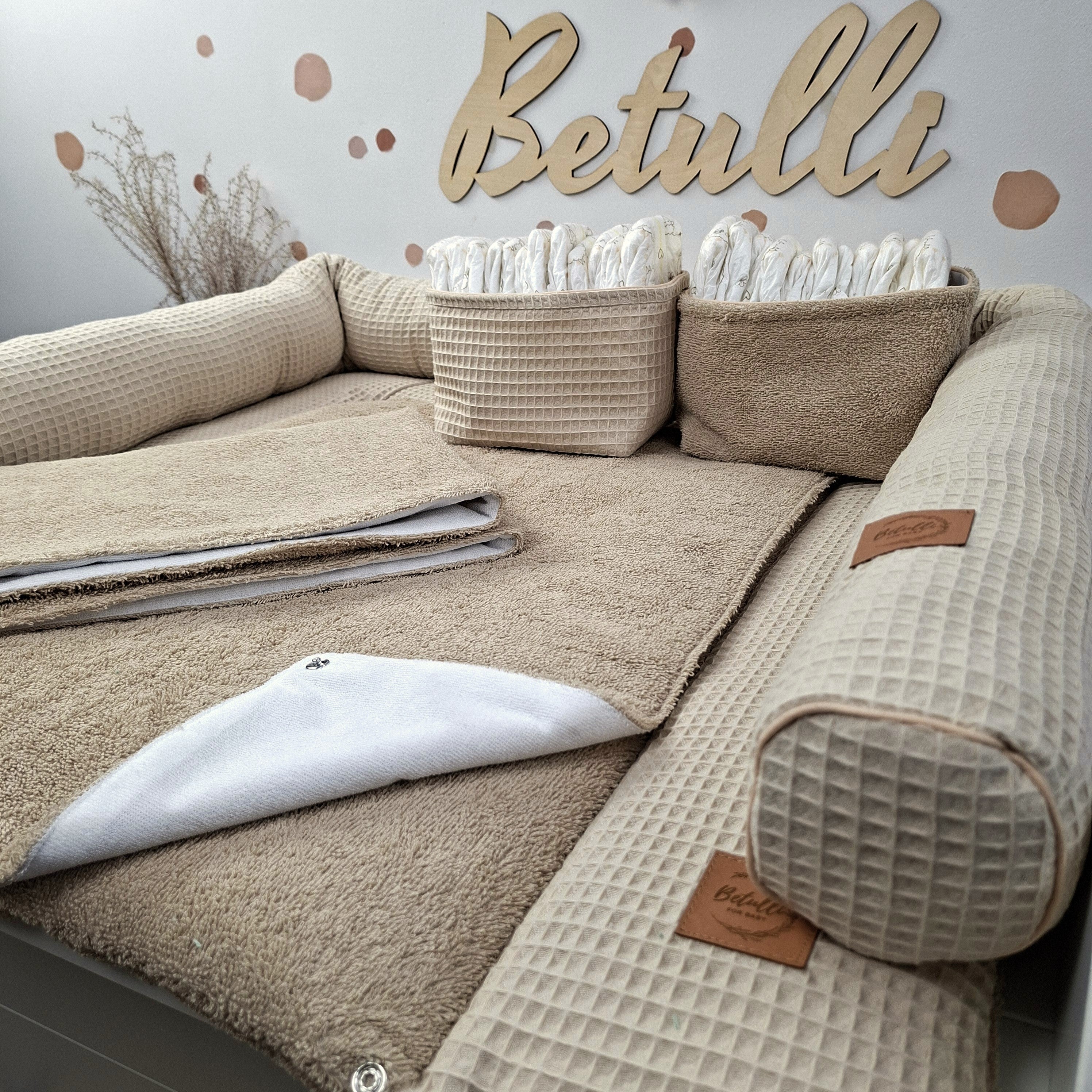 Wickelauflage mit wasserdichte abknöpfbare Auflage mit Druckknöpfen Beige Frottee und Waffel