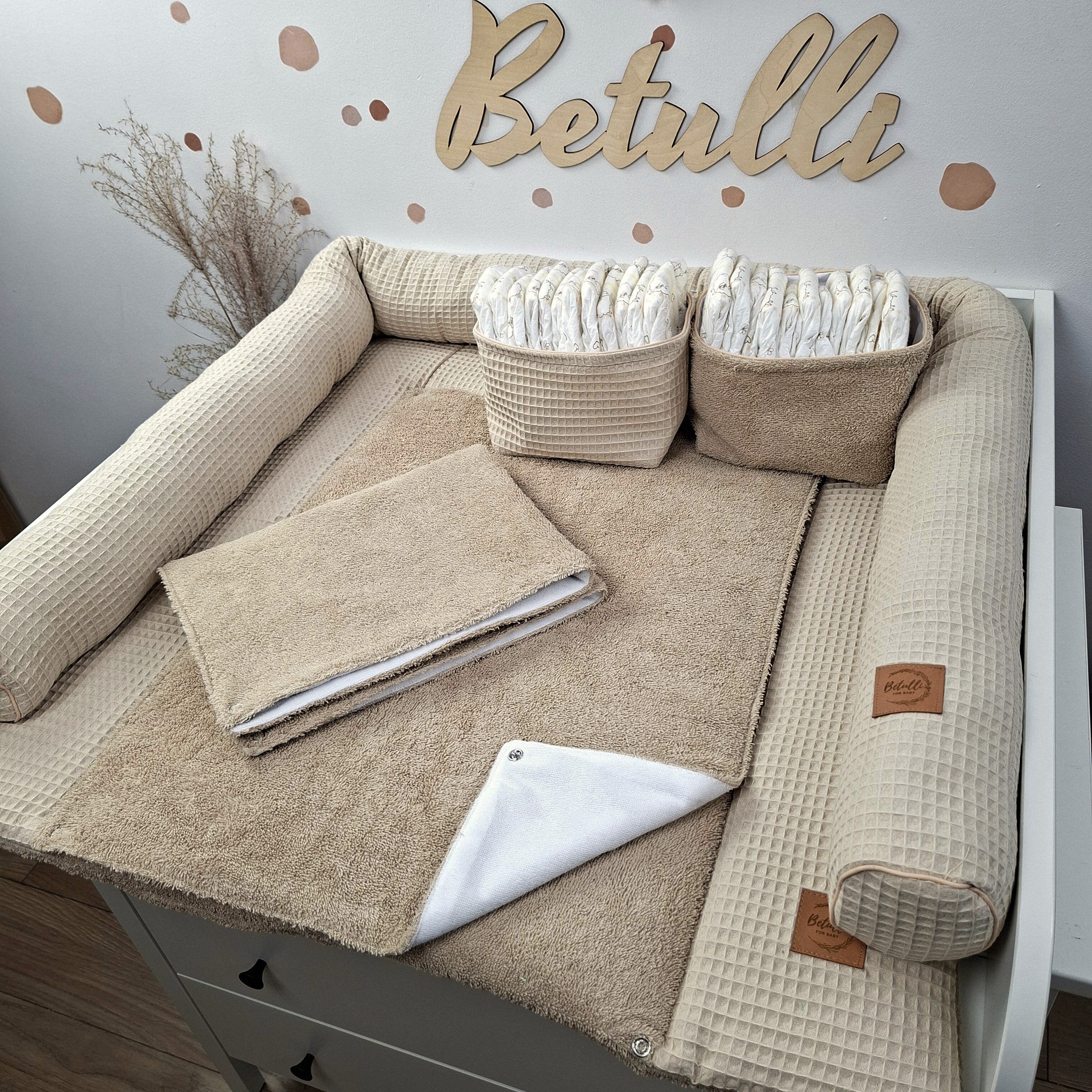 Wickelauflage mit wasserdichte abknöpfbare Auflage mit Druckknöpfen Beige Frottee und Waffel