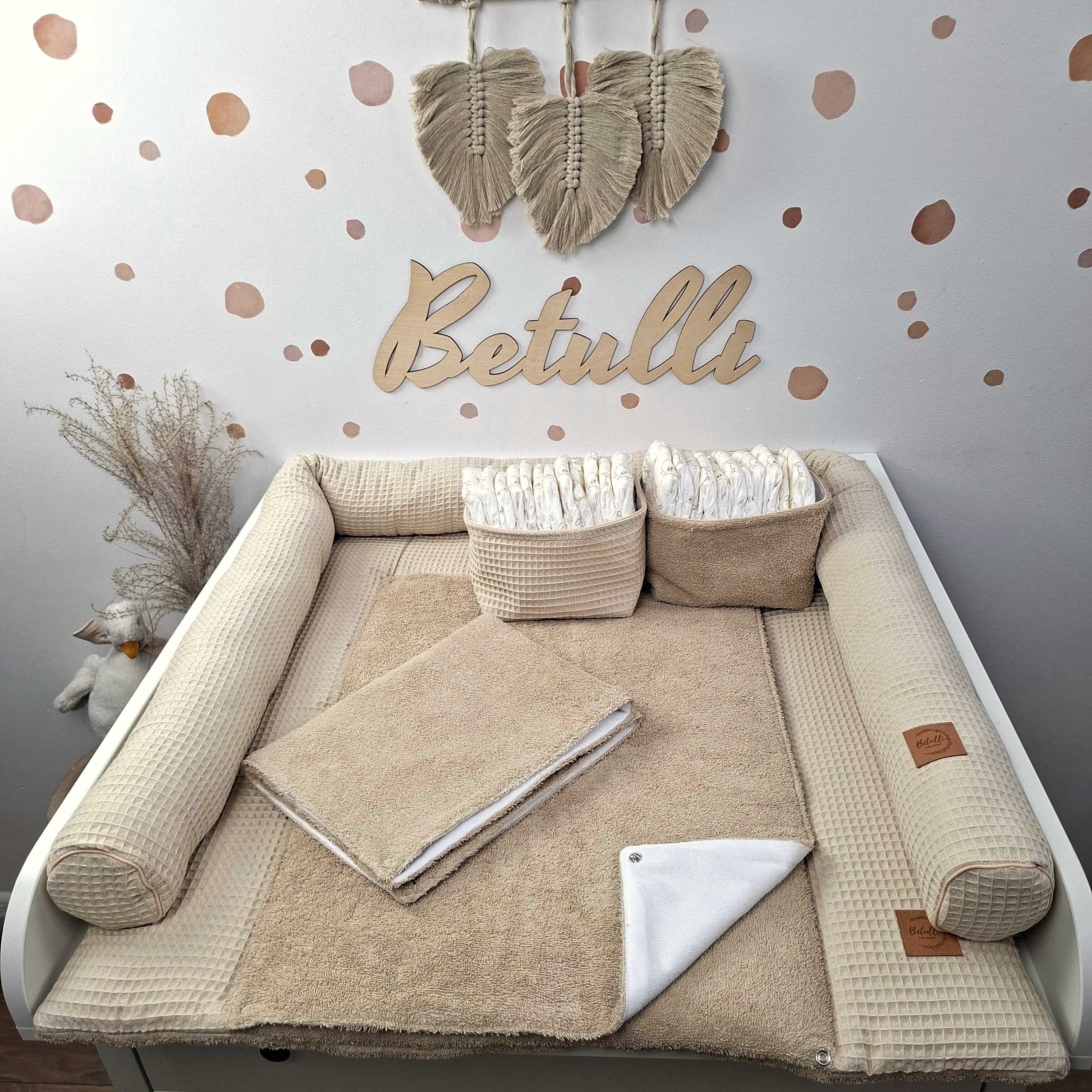 Wickelauflage mit wasserdichte abknöpfbare Auflage mit Druckknöpfen Beige Frottee und Waffel