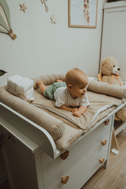 Wickelauflage mit wasserdichte abknöpfbare Auflage mit Druckknöpfen Hellbeige Frottee und Waffel