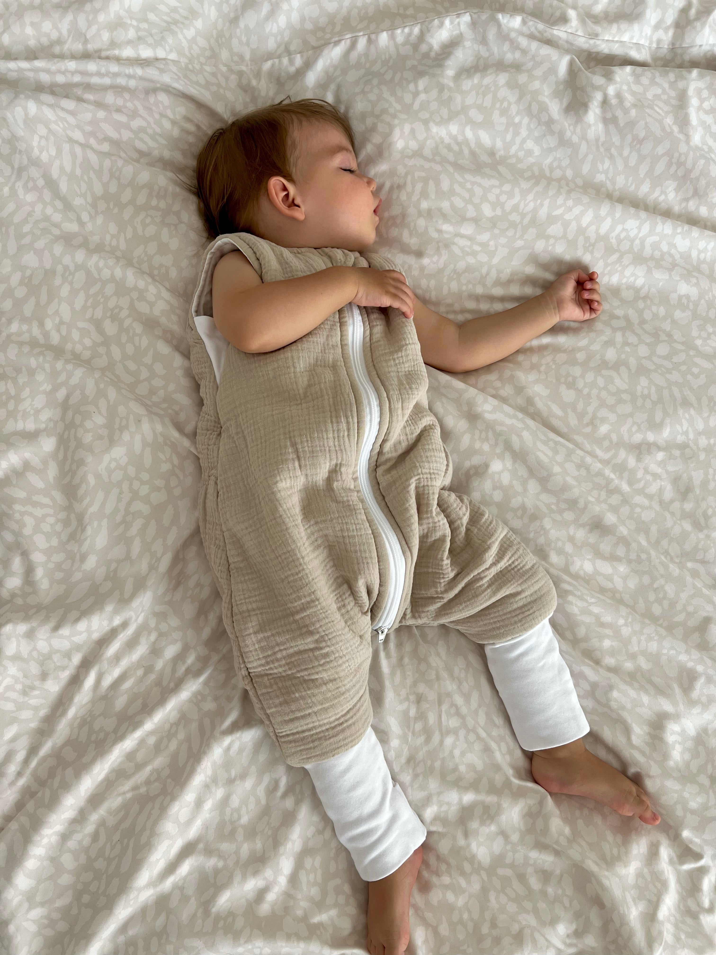 Baby Schlafsack mit Füßen Musselin Beige