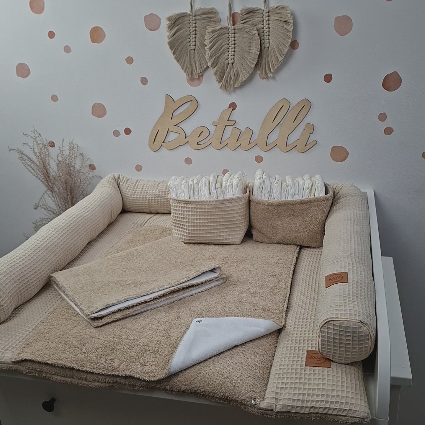 Wickelauflage mit wasserdichte abknöpfbare Auflage mit Druckknöpfen Beige Frottee und Waffel