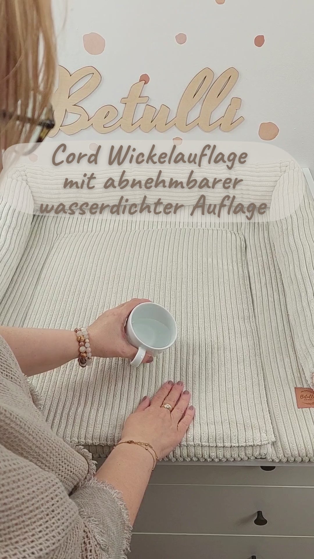 Cord Wickelauflage Hellbeige mit abnehmbarer wasserdichter Auflage mit Druckknöpfen
