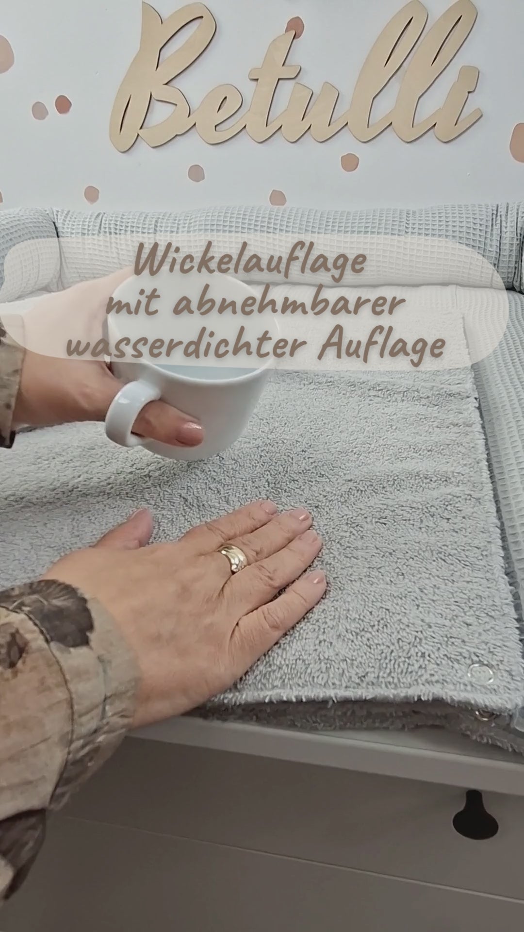 Wickelauflage mit wasserdichte abknöpfbare Auflage mit Druckknöpfen Hellgrau Frottee und Waffel