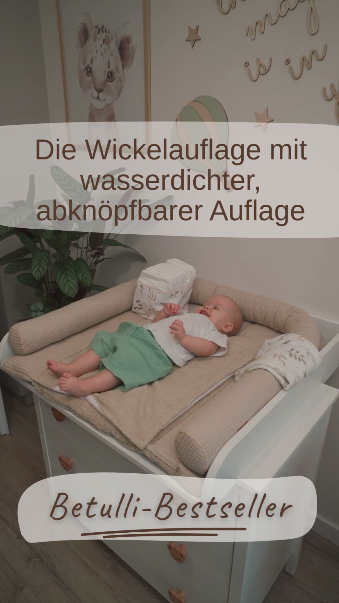 Wickelauflage mit wasserdichte abknöpfbare Auflage mit Druckknöpfen Hellbeige Frottee und Waffel