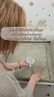 Cord Wickelauflage Taupe mit abnehmbarer wasserdichter Auflage mit Druckknöpfen