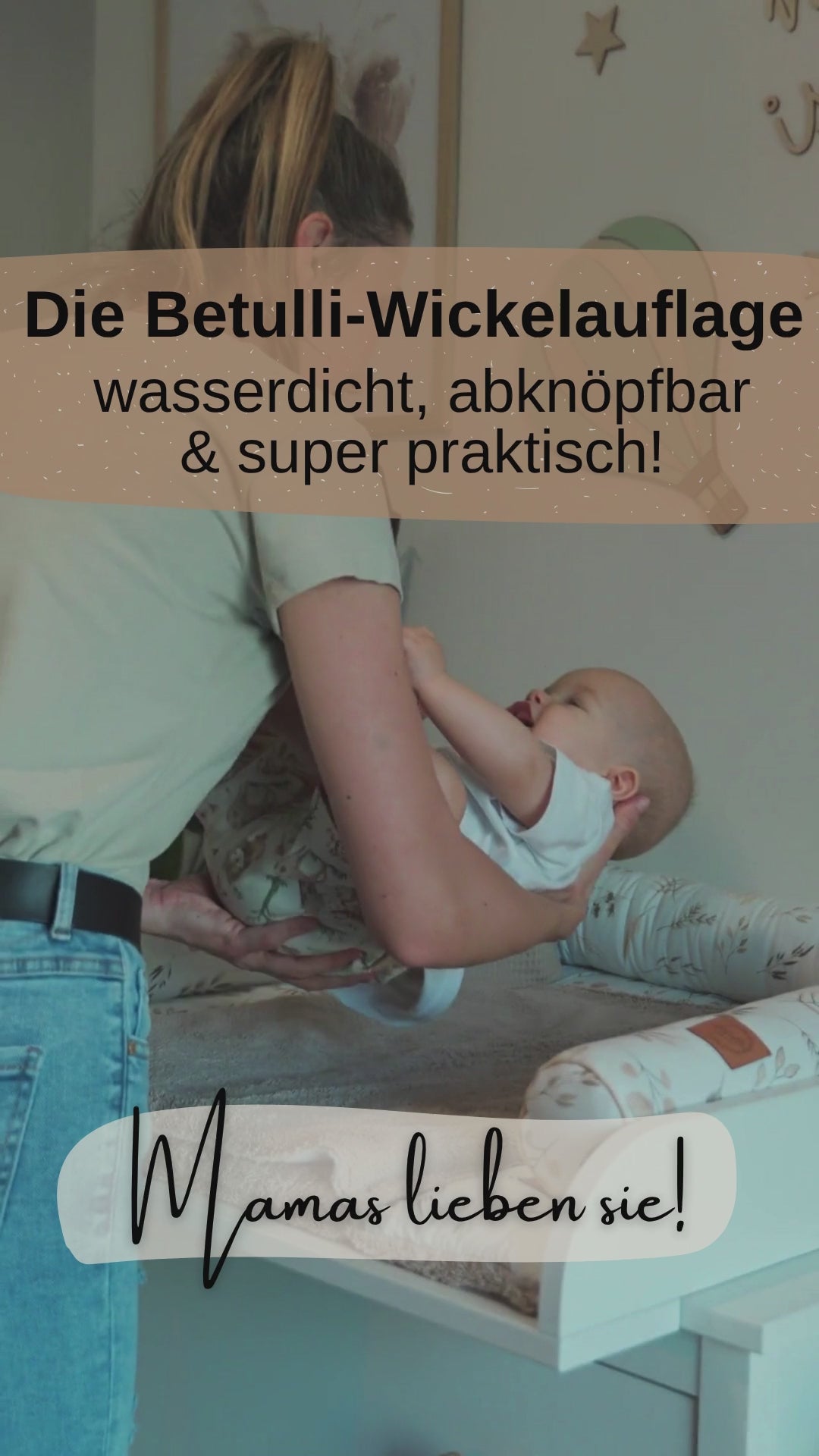 Wickelauflage mit wasserdichte abknöpfbare Auflage mit Druckknöpfen Boho-Gras Hellbeige Frottee