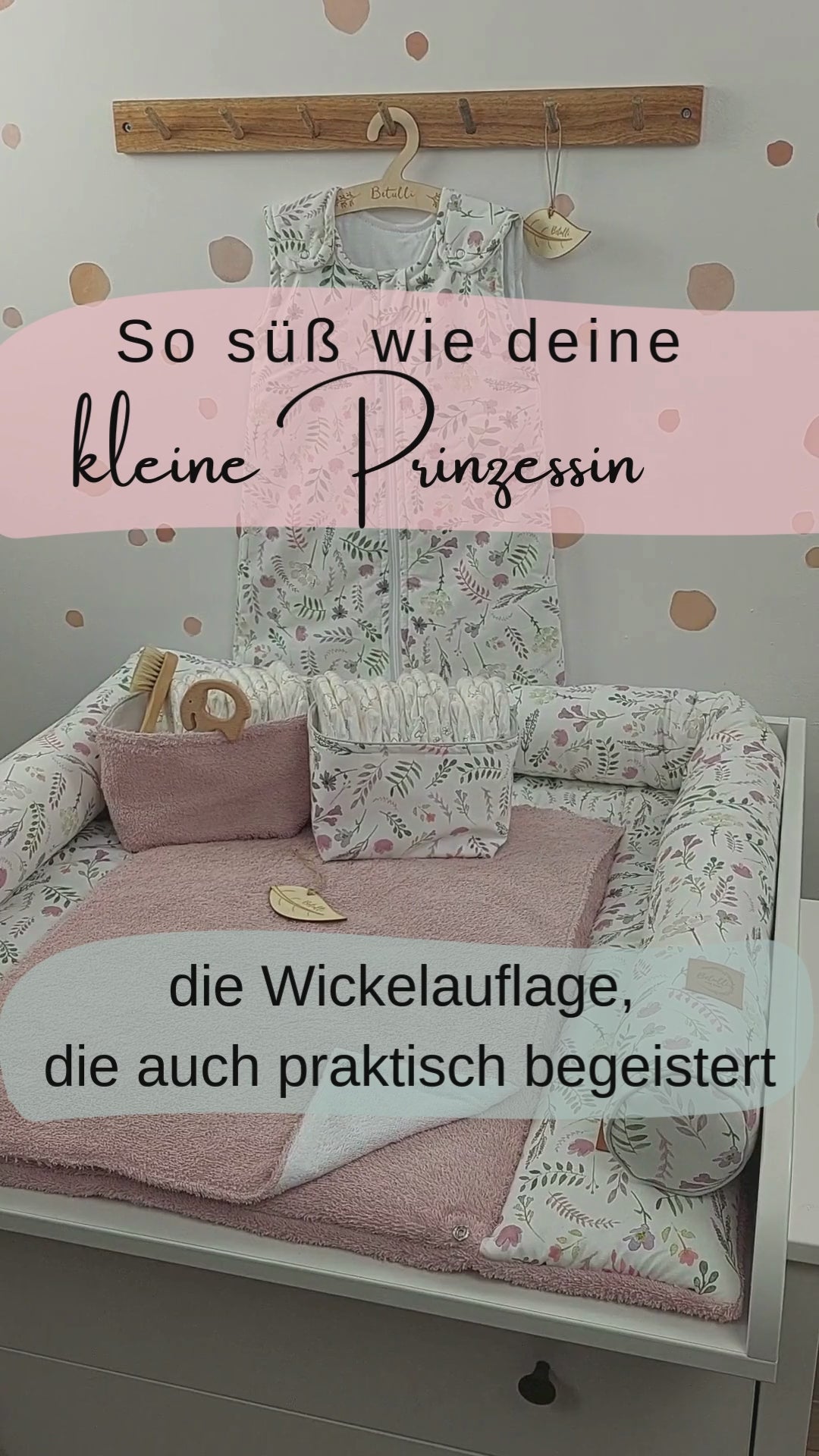 Wickelauflage mit wasserdichte abknöpfbare Auflage mit Druckknöpfen Blumen Puderrosa Frottee