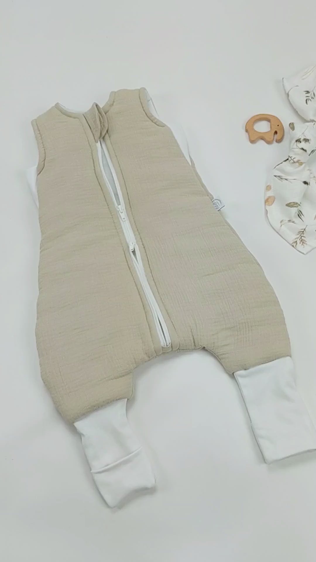 Baby Schlafsack mit Füßen Musselin Beige