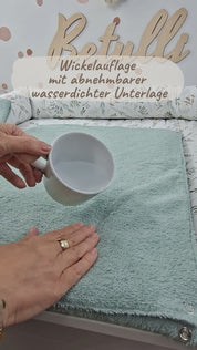 Wickelauflage mit wasserdichte abknöpfbare Auflage mit Druckknöpfen Floral Salbeigrün Frottee
