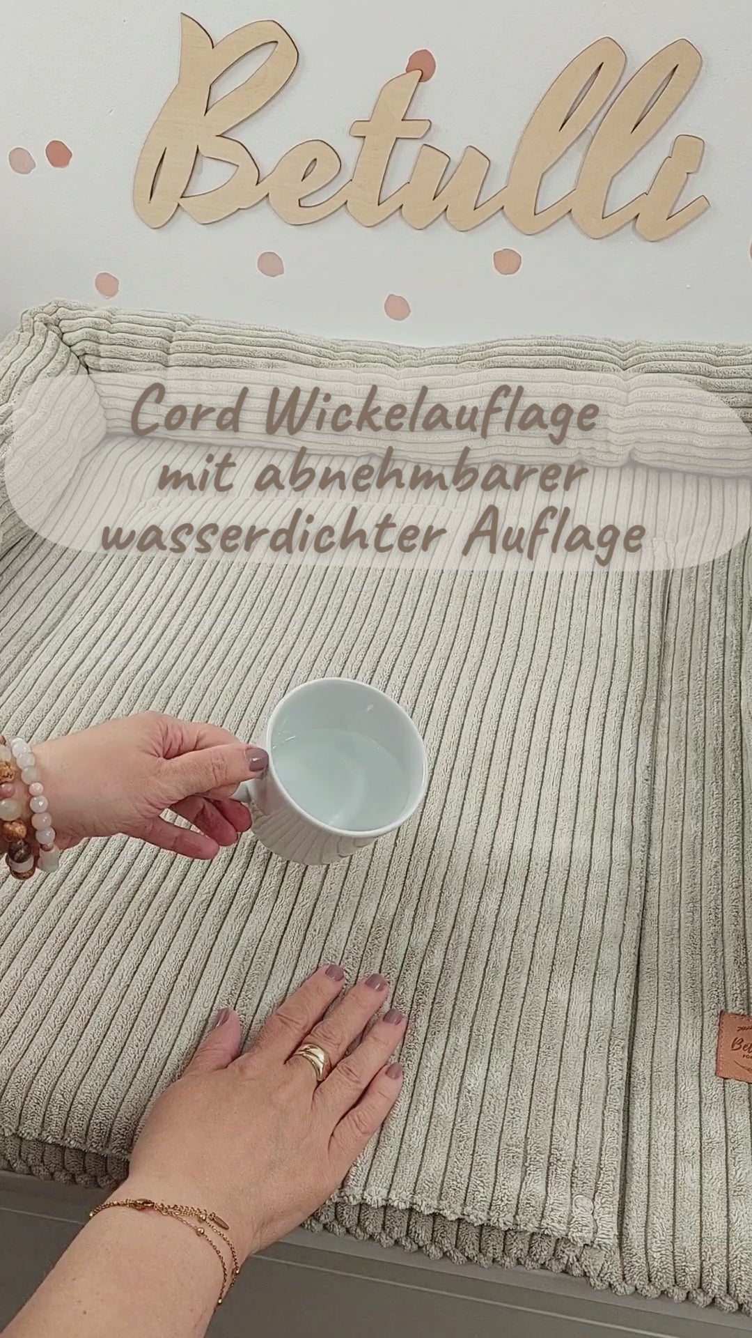 Cord Wickelauflage Sandbeige mit abnehmbarer wasserdichter Auflage mit Druckknöpfen