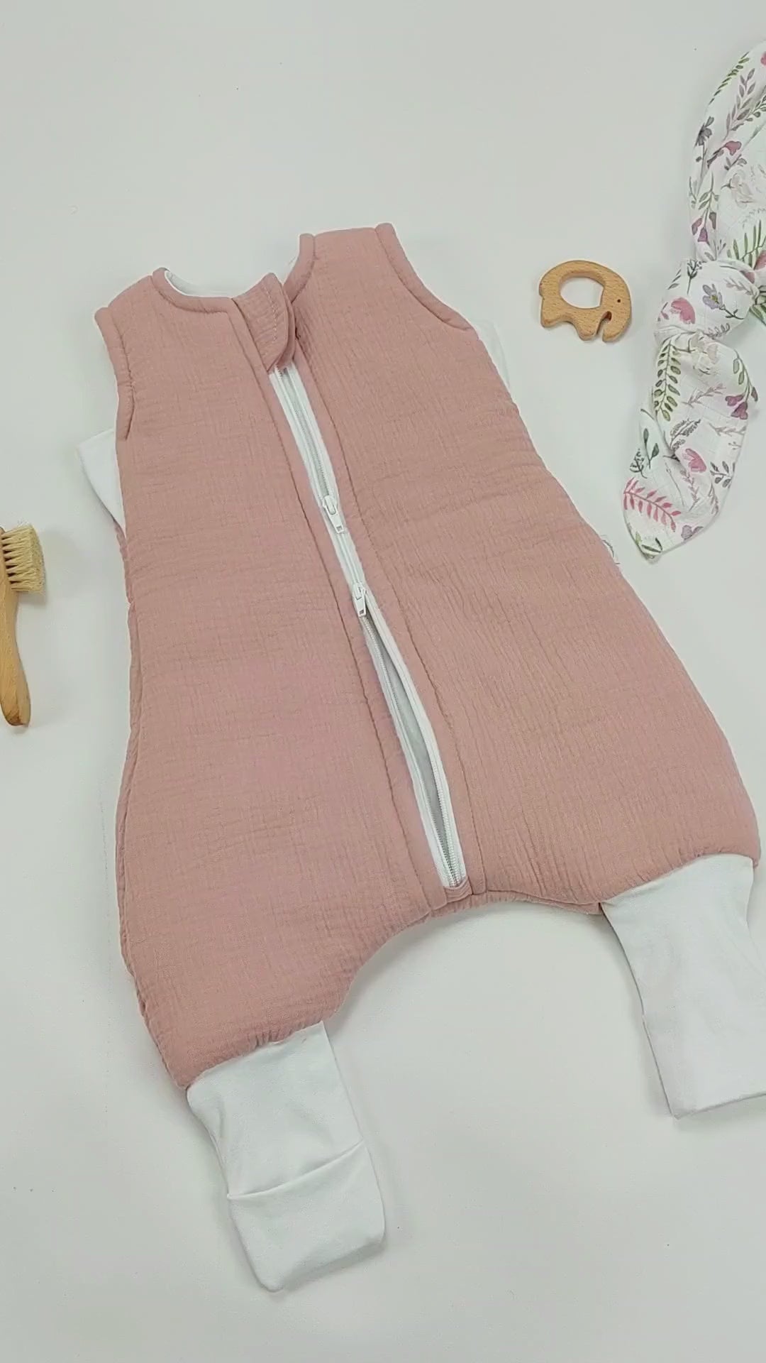 Baby Schlafsack mit Füßen Musselin Altrosa