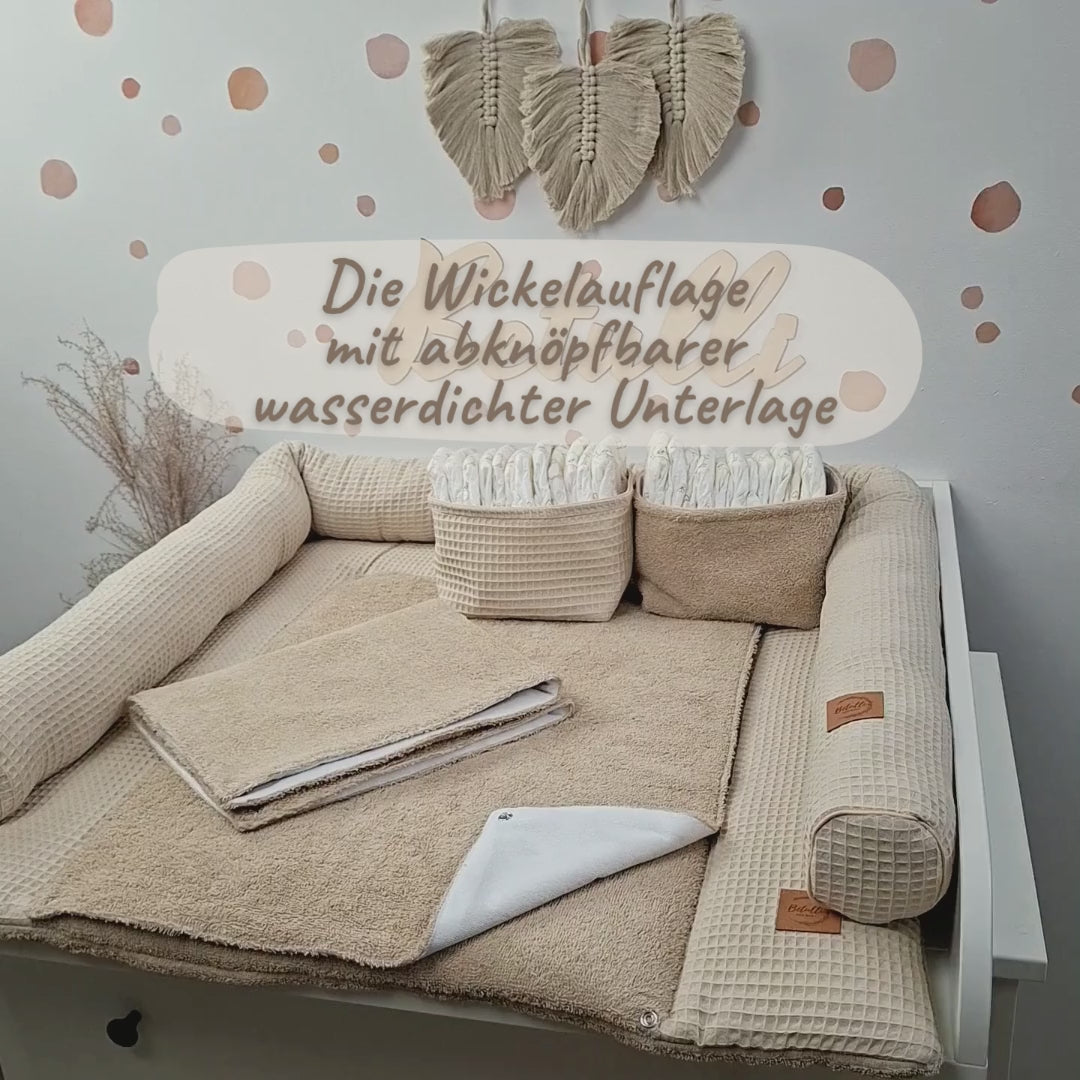 Wickelauflage mit wasserdichte abknöpfbare Auflage mit Druckknöpfen Hellbeige II Frottee und Waffel