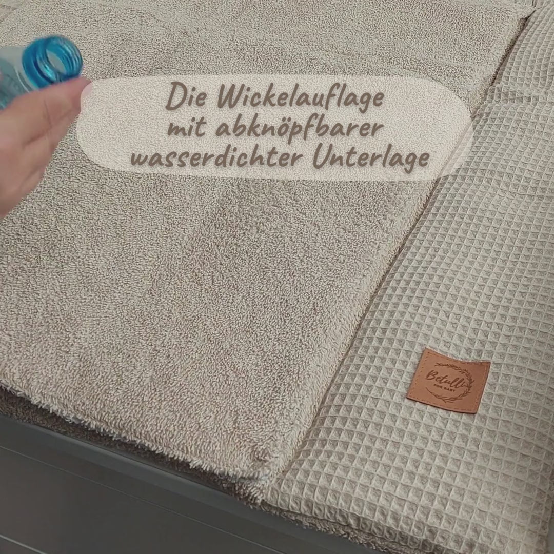Wickelauflage mit wasserdichte abknöpfbare Auflage mit Druckknöpfen Hellbeige II Frottee und Waffel